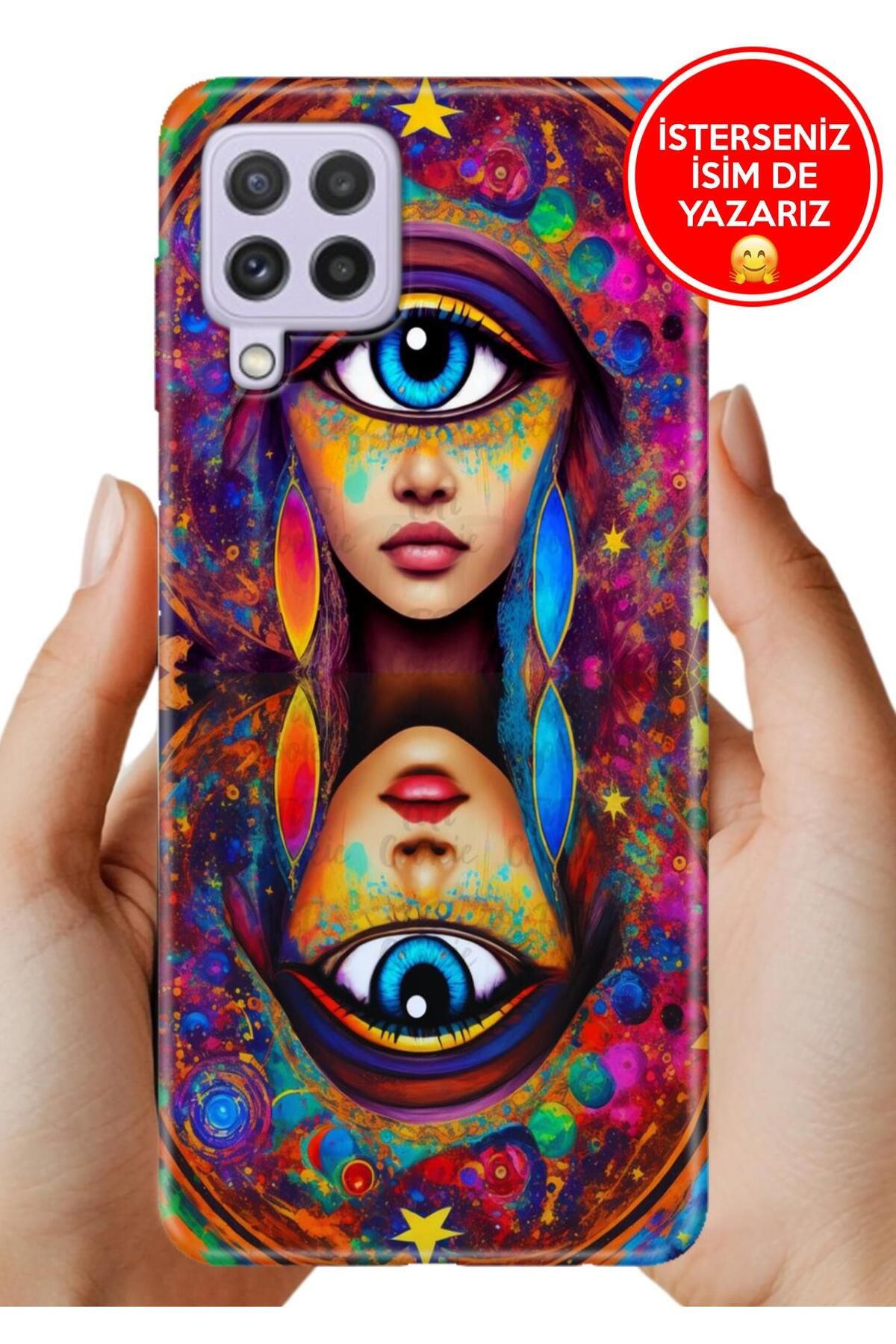Cekuonline Samsung A22 Kılıf FullCover Resimli Desenli Silikon Double Exposure
