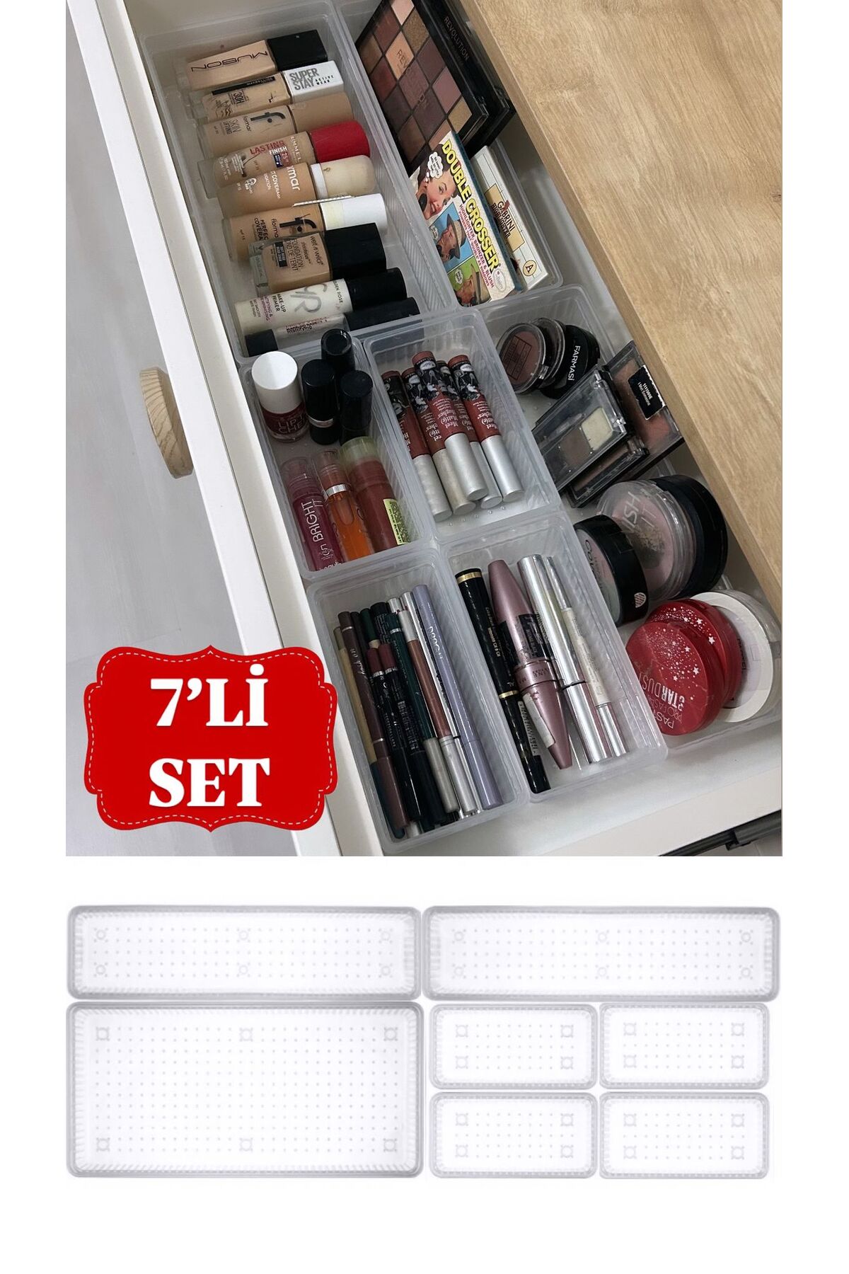 Bade 7-Piece In-Drawer Organizer 1+2+4 - Cosmetic Jewelry Makeup Organizer In-Drawer Organizer