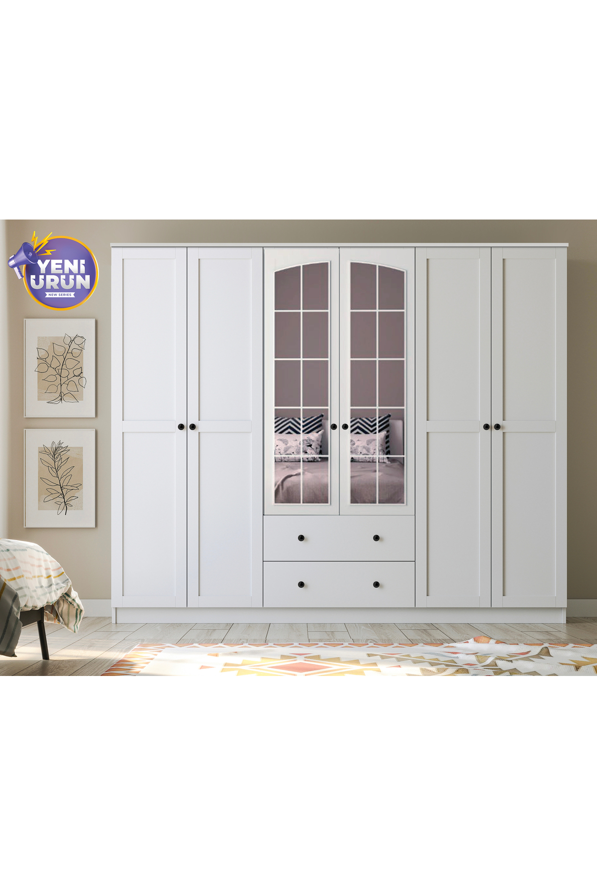 Side Rose 6 Lid 2 Drawer Mirrored Wardrobe