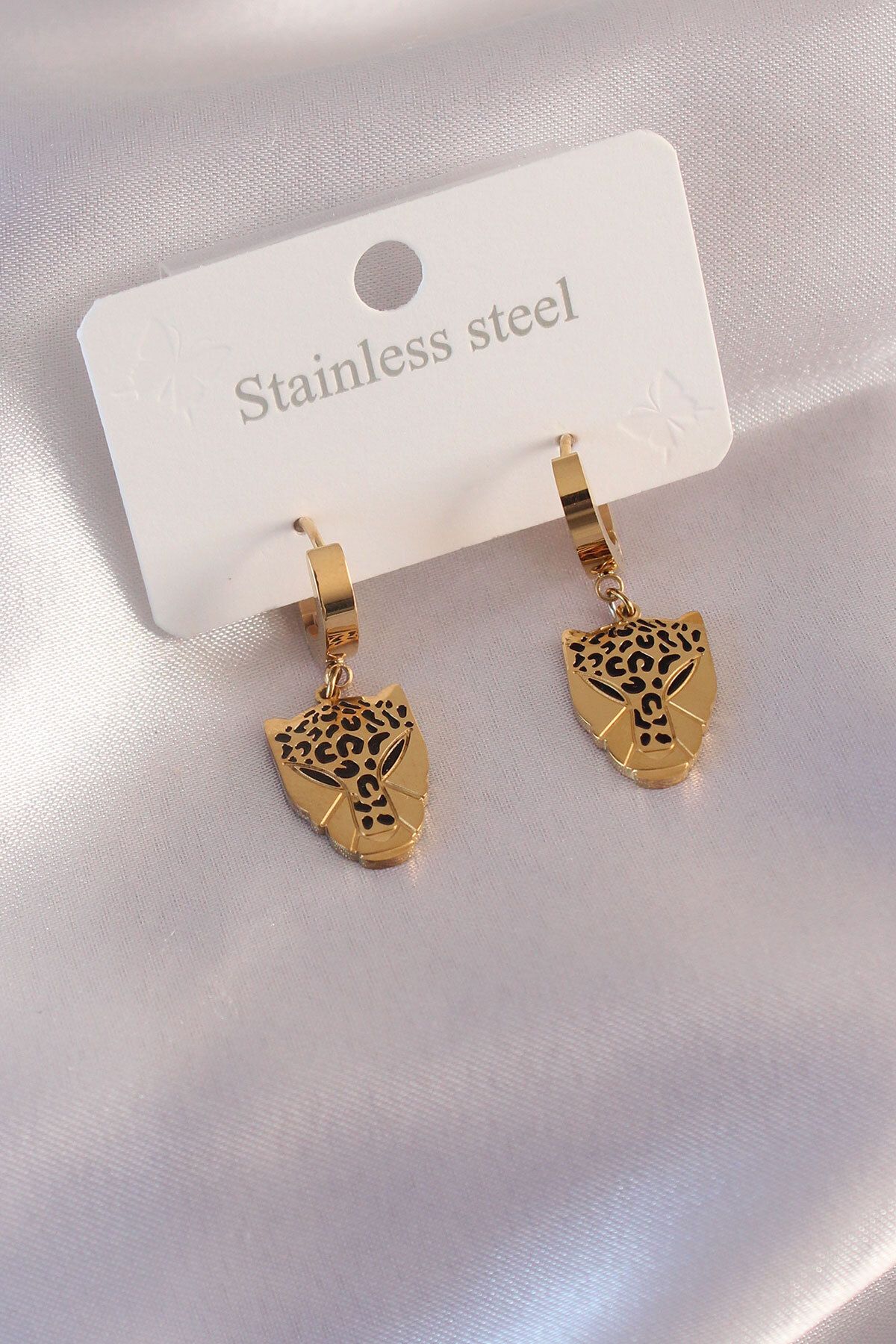 BZK ACCESSORİES Çelik Gold Renk Leopar Figür Kadın Küpe