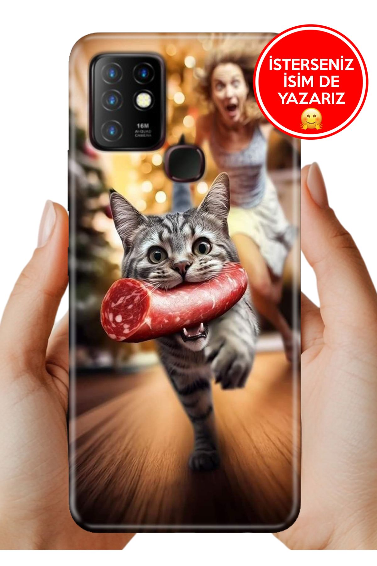 Cekuonline İnfinix Hot 10 Kılıf Desenli Baskılı Kamera Korumalı ZRR Silikon Hırsız Kedi