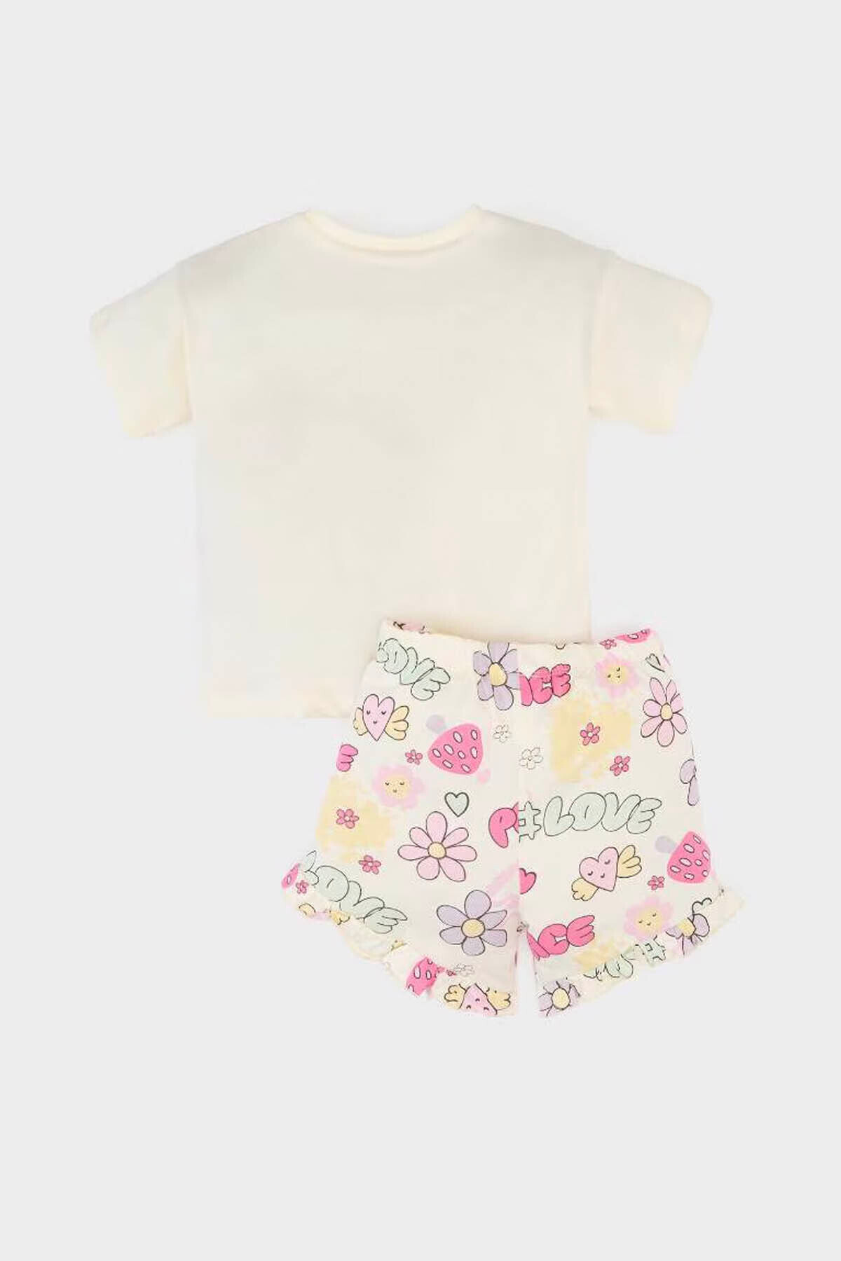 DeFacto-Printed Short Sleeve T-Shirt with Elastic Waist Shorts Ecru Baby Girl Bottom-Top Set E6441A5/Er105 4