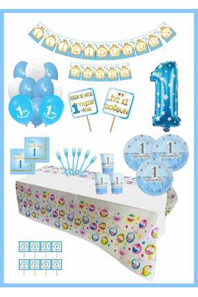 Doğumgünü Marketim 1 Yaş Prens Kişiye Özel Flamalı Doğumgünü Parti Seti 8 Kiş...