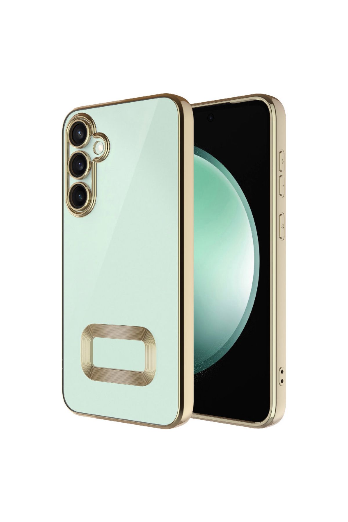 CaseArt Samsung Galaxy S24 Plus Kapak Renkli Lens Korumalı Şeffaf Luxury Silikon Kılıf - Gold