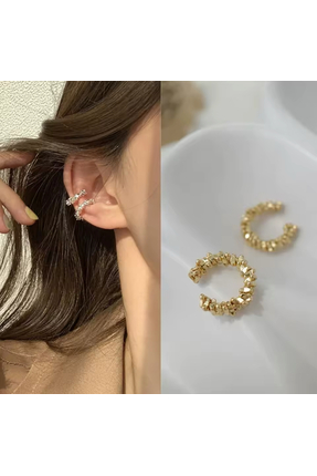 AychaAksesuar Çelik (TEKLİ) Vip Asimetrik Dizim Altın Renk Parlak Geçirmeli K...