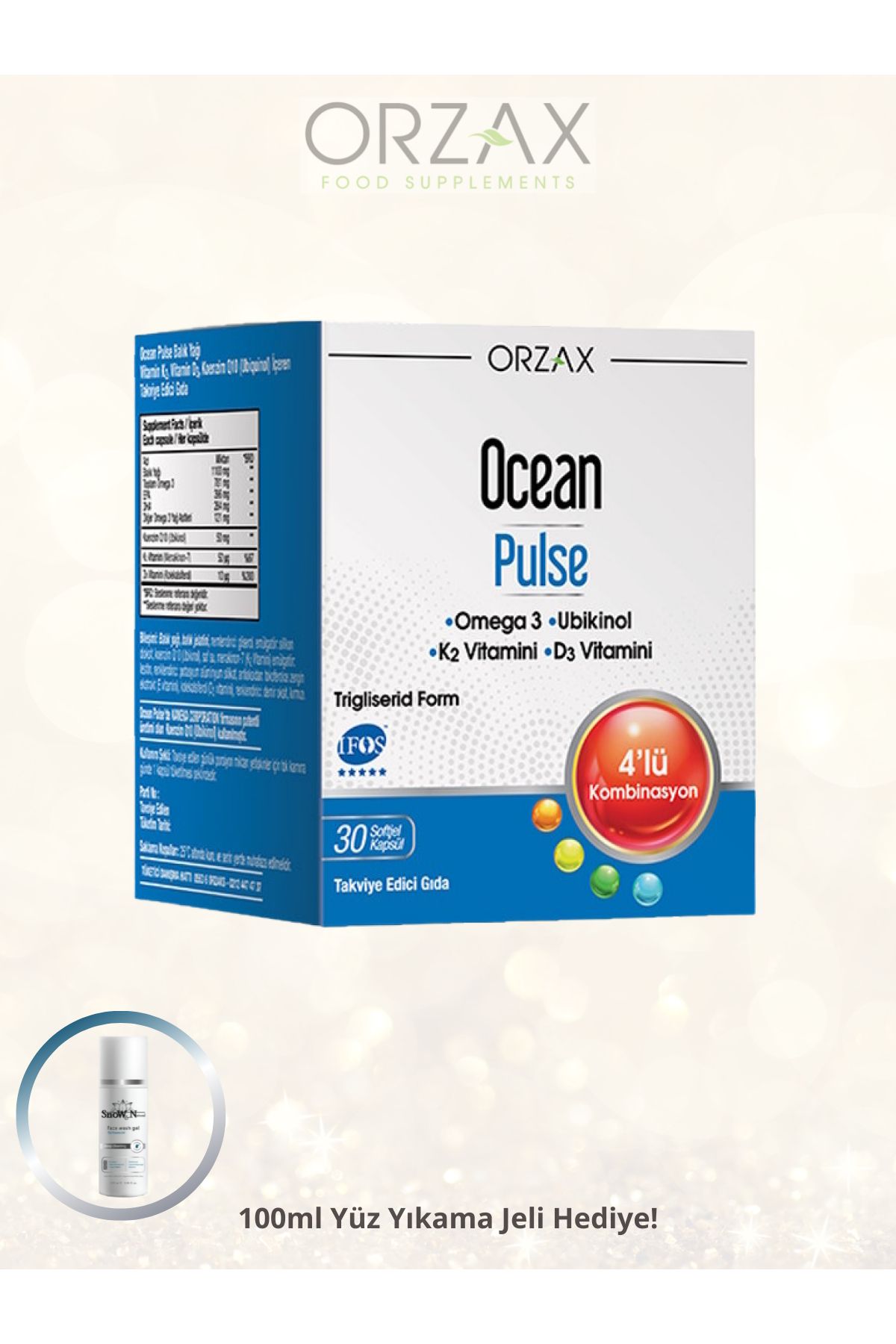 Ocean Pulse 30 Softjel Kapsül EPA ve DHA içeren takviye edici gıda + Yüz Temizleme Jeli 100ML