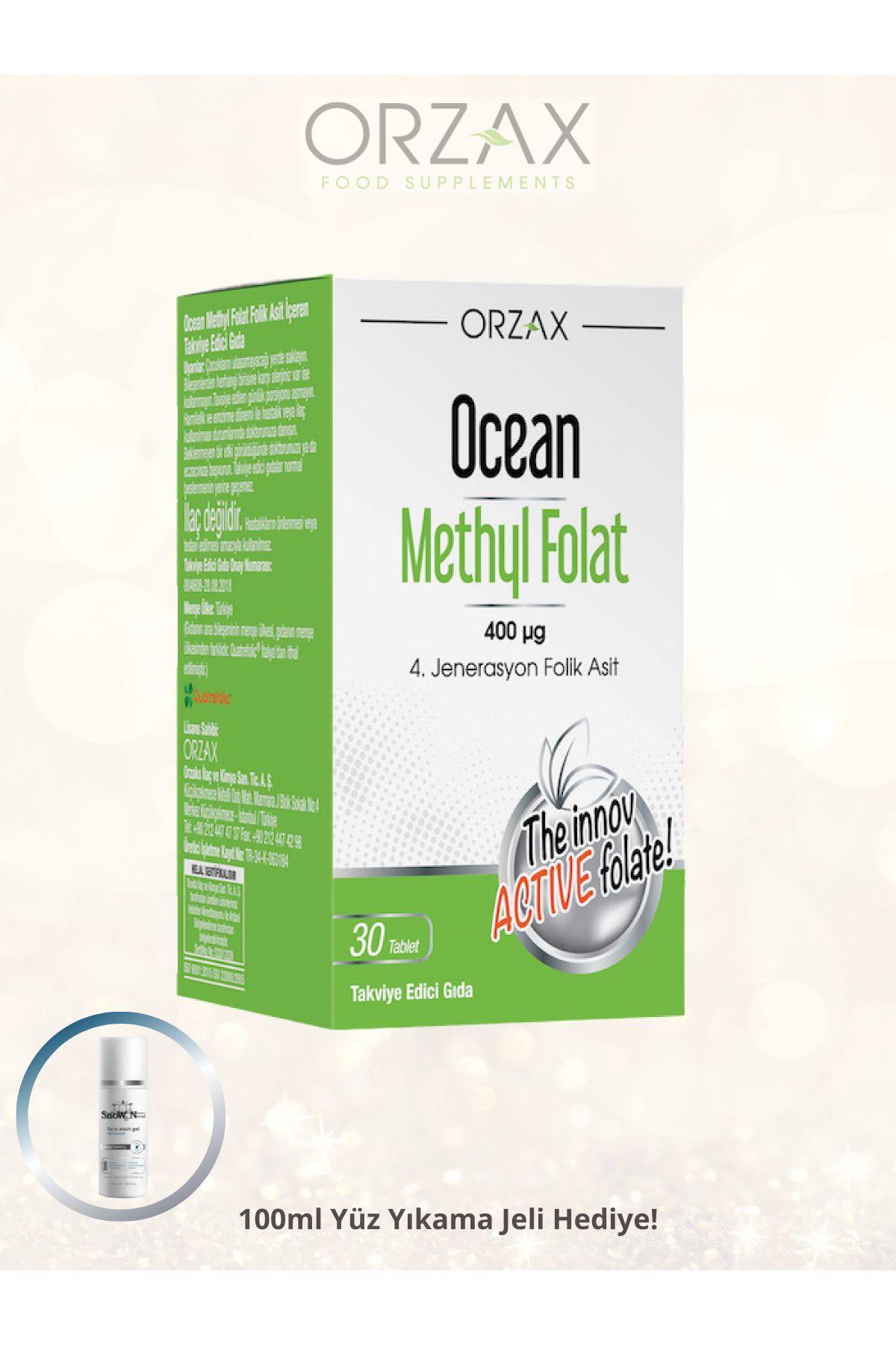 Ocean Methyl Folat Folik Asit 400 Mcg 30 Tablet + Yüz Temizleme Jeli 100 ML