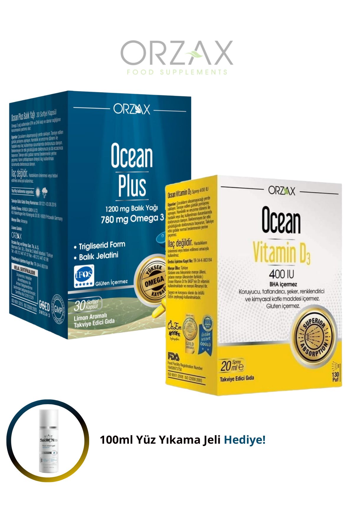 Ocean Omega 3 Plus 30 Softgel - D3 Vitamini 400IU 20ml Sprey (Omega 3 ve D3 Vitamini Kombinasyonu)