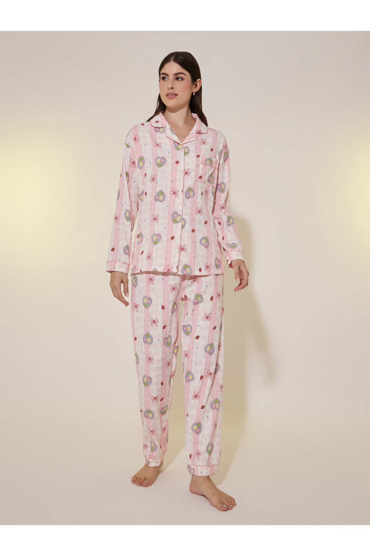 Styli All-Over Print Long Sleeve Shirt and Pyjama Set