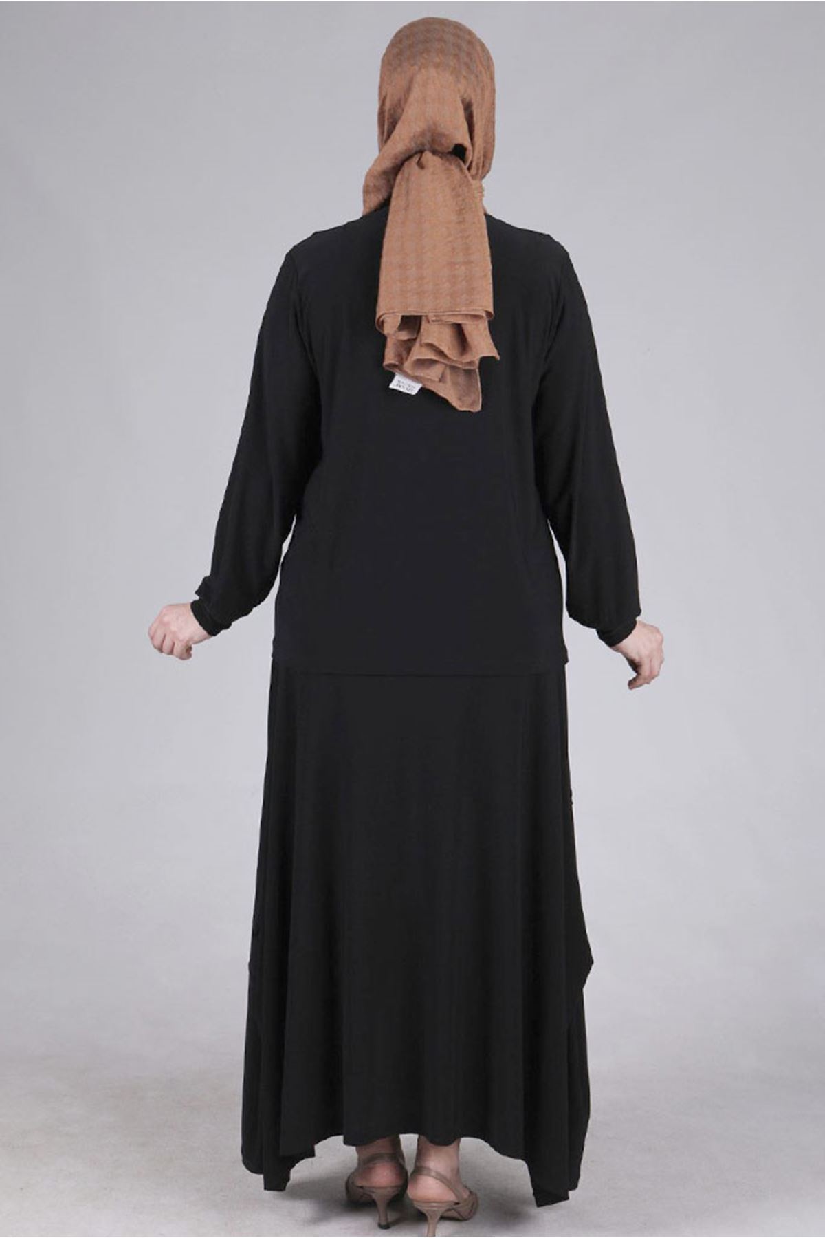 Moda Rosa-24Y3533 - Black - Large Size Hijab Sandy Skirt Suit 4