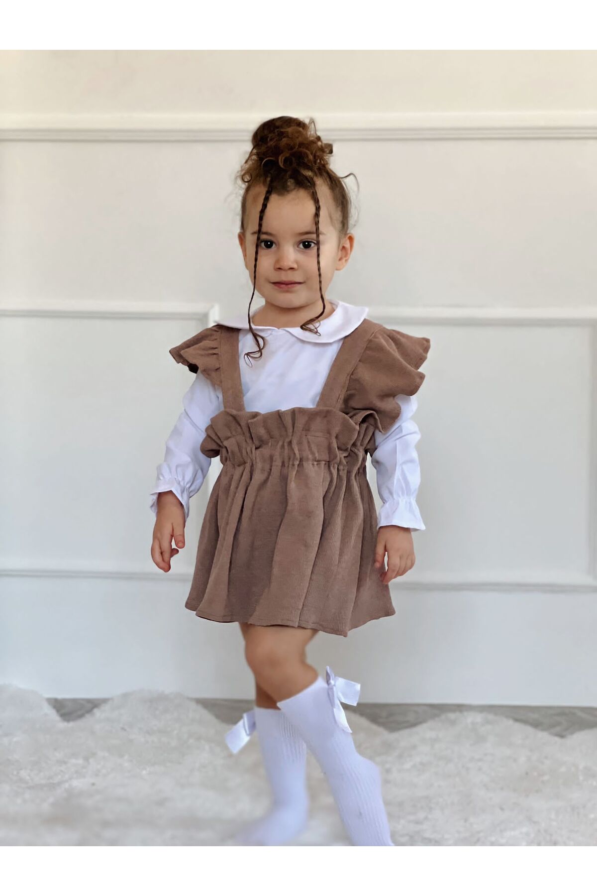 Süslüm Kids Kahve Kaşkorse Gömlek Elbise Takım fotoğrafı 3 (önizleme)