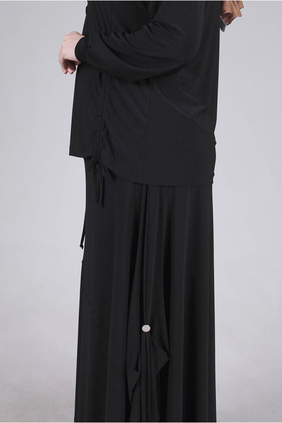 Moda Rosa-24Y3533 - Black - Large Size Hijab Sandy Skirt Suit 3