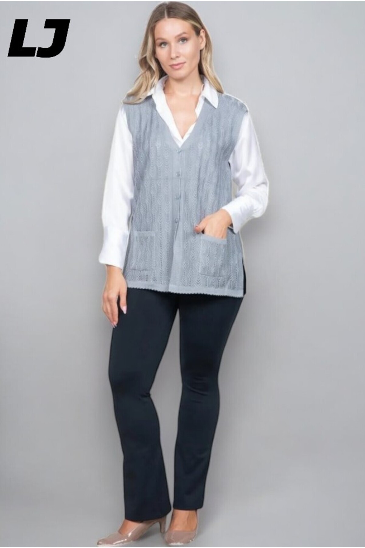 LAJESTE-Women's Middle Age and Above Knitwear Knitted Buttoned Dark Khaki Mother's Vest 4