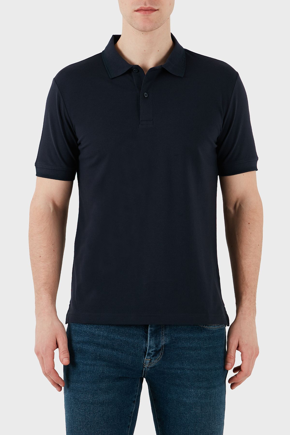 تی شرت یقه دار یقه دار و دکمه دار نخی کش دار و باریک، تی شرت یقه پولو مردانه K10K114484CEF Calvin Klein