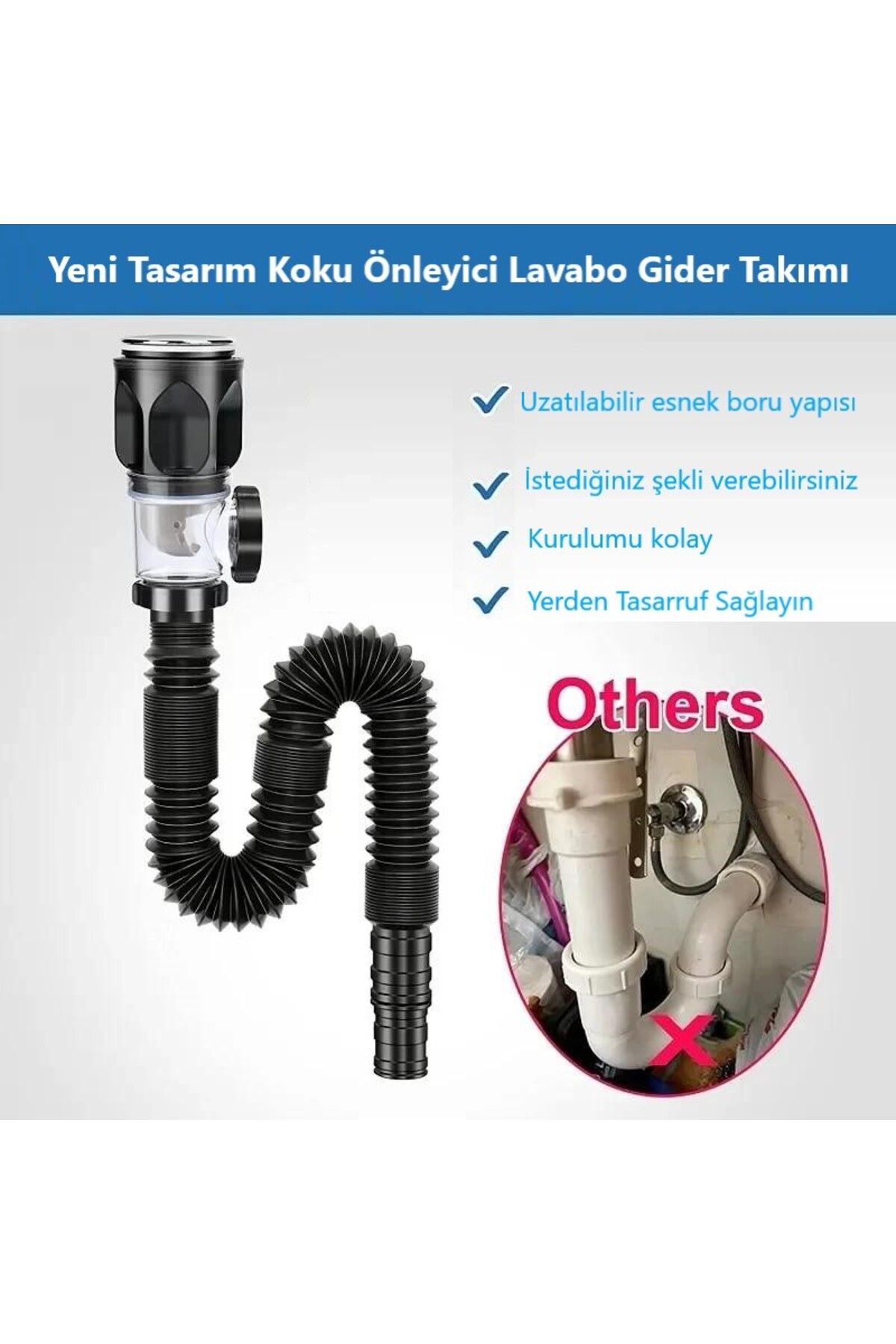 DUHALINE-Anti-Odor New Generation Bellows Sink Siphon under Sink Hose Bidirectional Drain Pipe Sink Bottom Set 6
