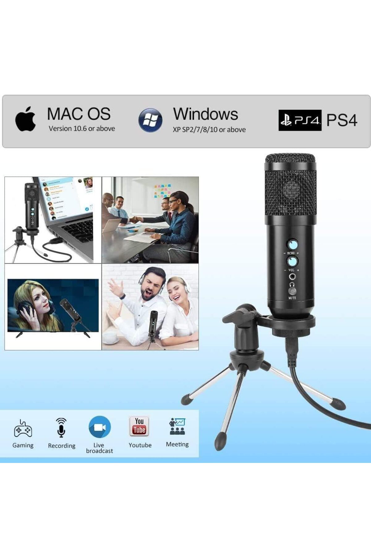 COOYA-Computer Gaming Microphone Withtripod,for Office Meetings,computers,recording Studios,black 3