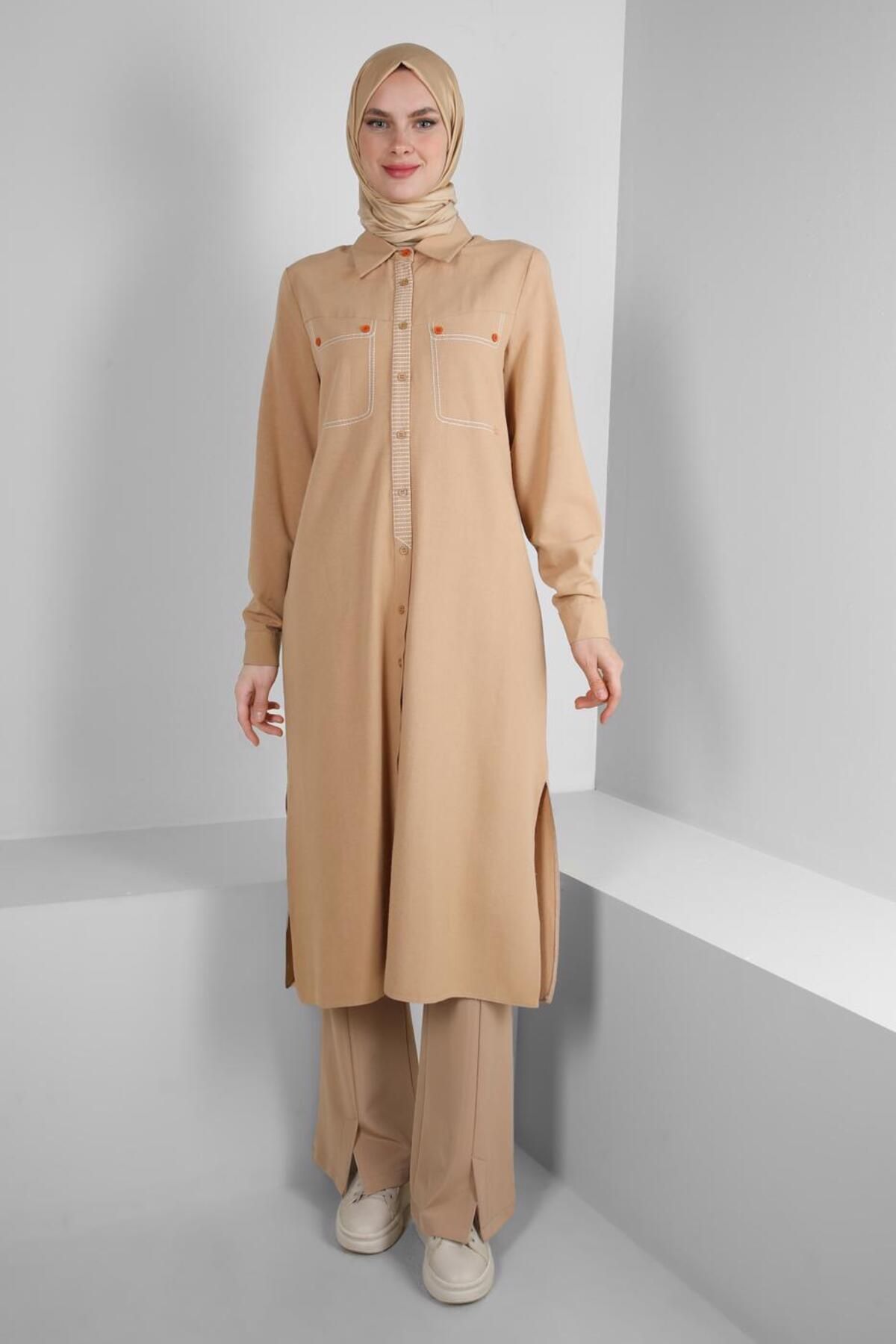تونیک کتانی دکمه دار 43606 Alvina