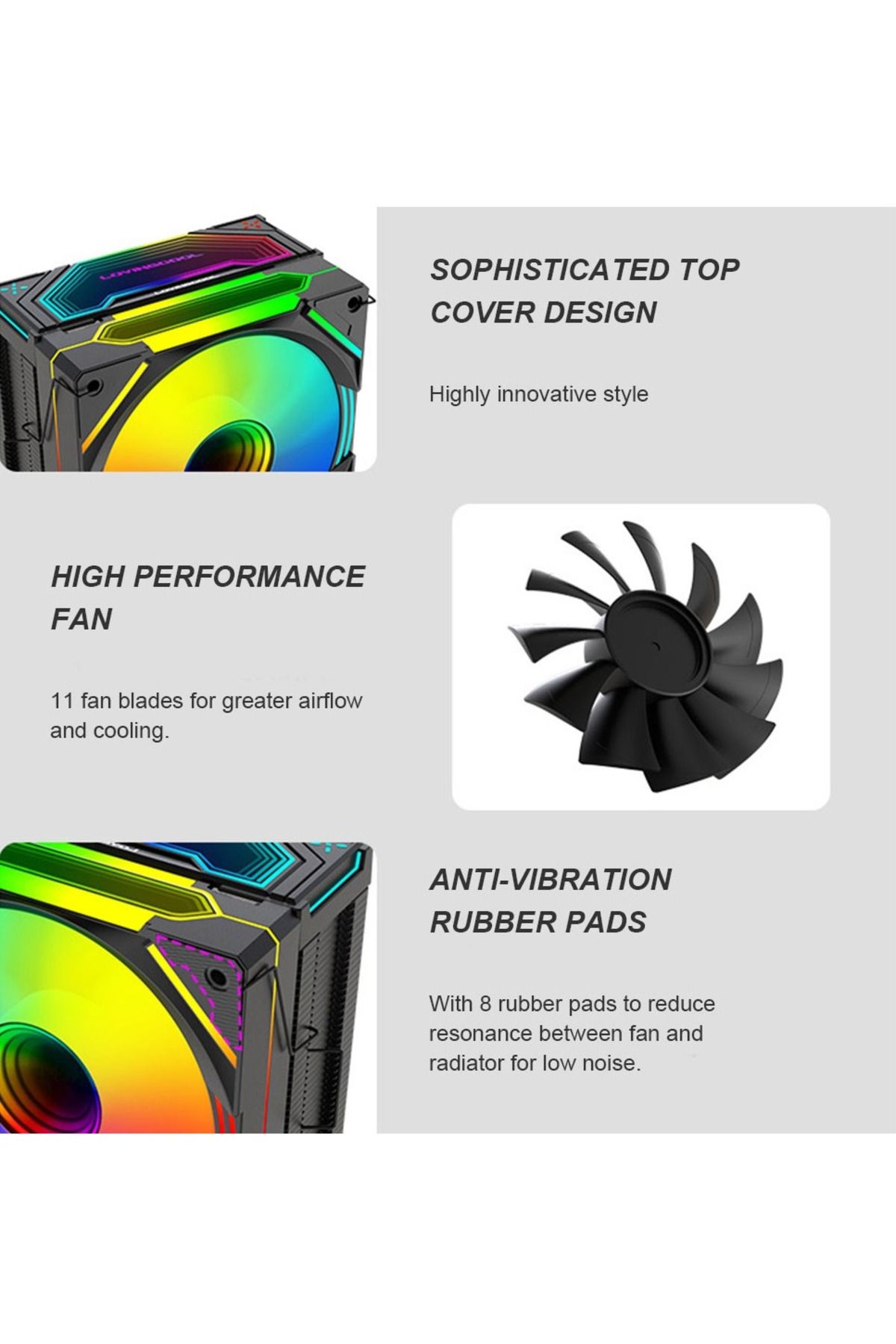 FlashHawk-ARGB CPU Air Cooler, 5V-3Pin Sync/4Pin PWM 205W TDP 2