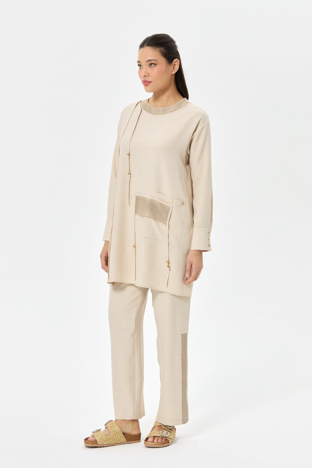 Esswaap-Beige Tassel Trousers Suit 6