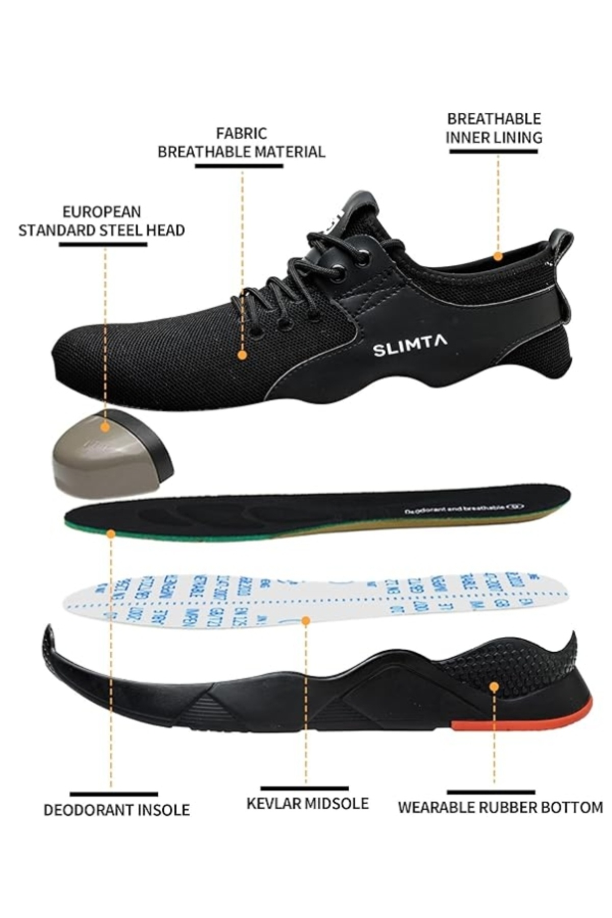 SLIMTA-Safety Shoes for Men Women Steel Toe Boots Non-Slip Lightweight Breathable Sneakers 2