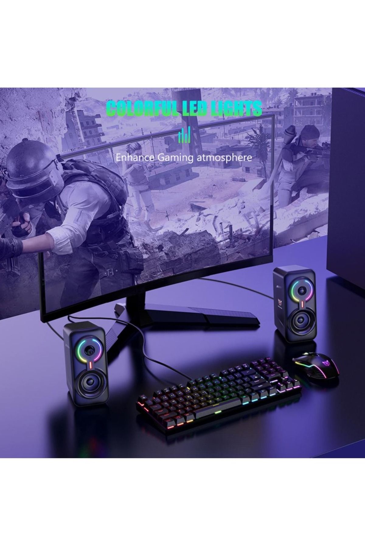 Onikuma-مكبرات صوت كمبيوتر سلكية/لاسلكية مزودة بتقنية البلوتوث RGB، ومكبرات صوت للألعاب مزودة بمضخم صوت LED وصوت جهير عميق 7