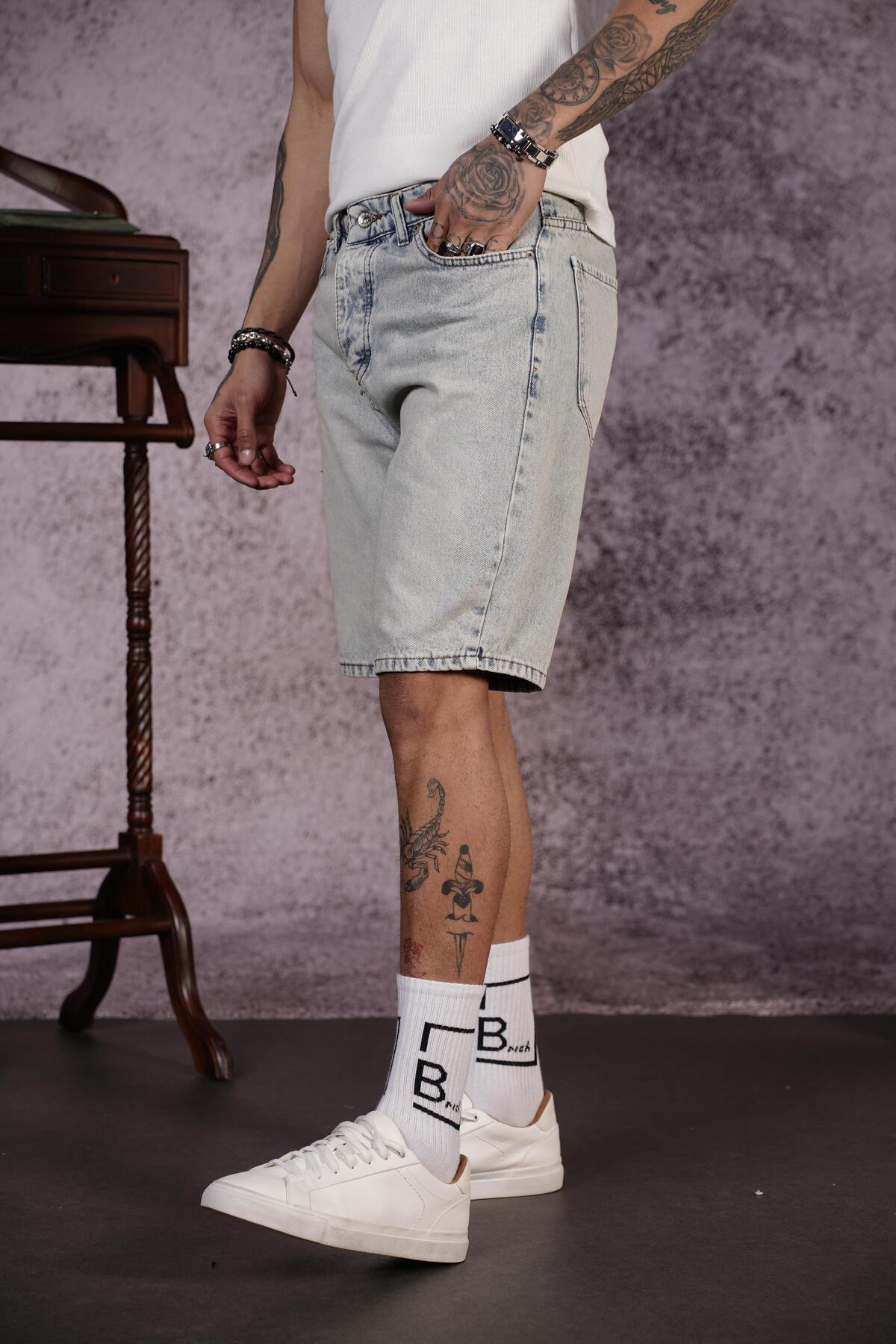 king brich-Regular Fit Men's Denim Shorts with Pockets 4