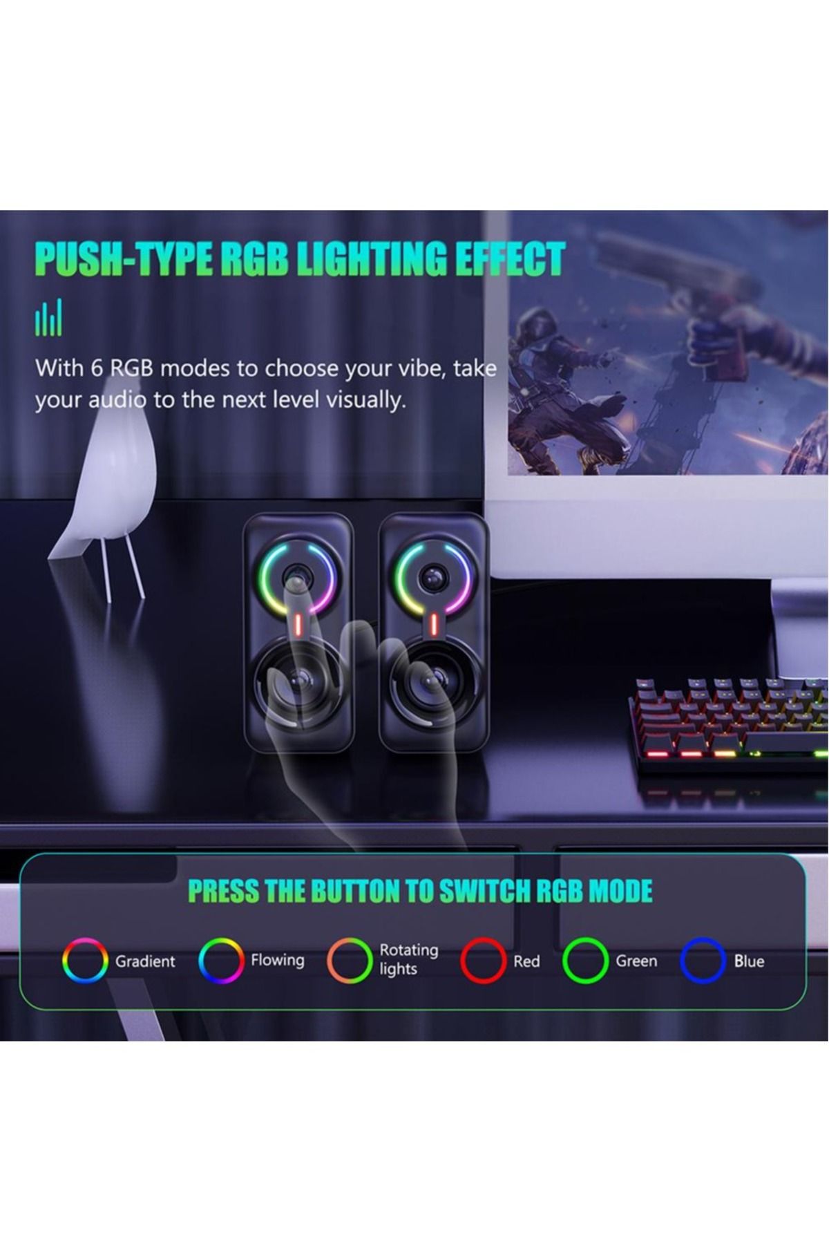 Onikuma-مكبرات صوت كمبيوتر سلكية/لاسلكية مزودة بتقنية البلوتوث RGB، ومكبرات صوت للألعاب مزودة بمضخم صوت LED وصوت جهير عميق 4