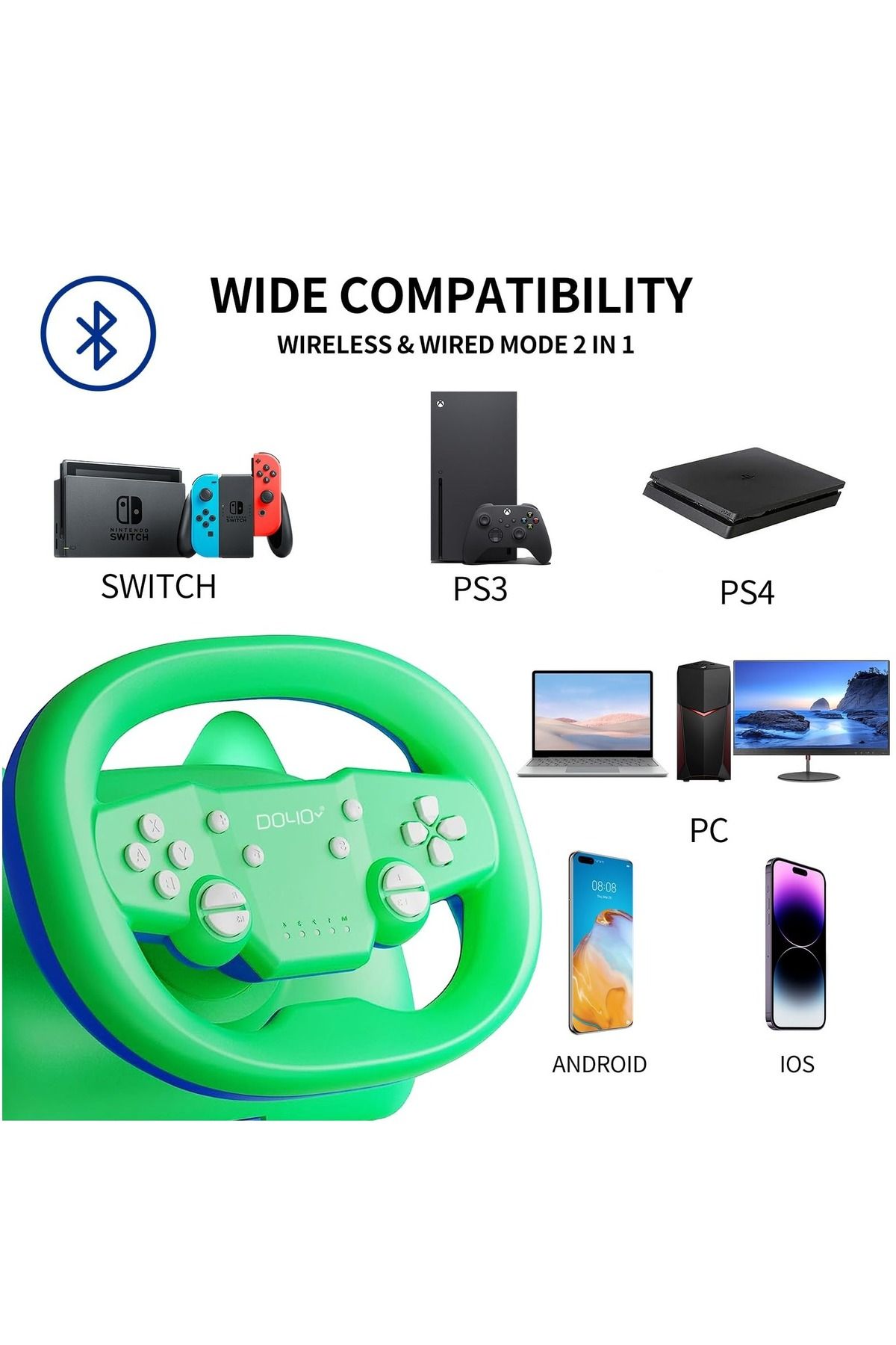 FlashHawk-Bluetooth Racing Steering Wheel with Paddle Shifters, Wireless Wired Dual-Mode Steering Wheel 2