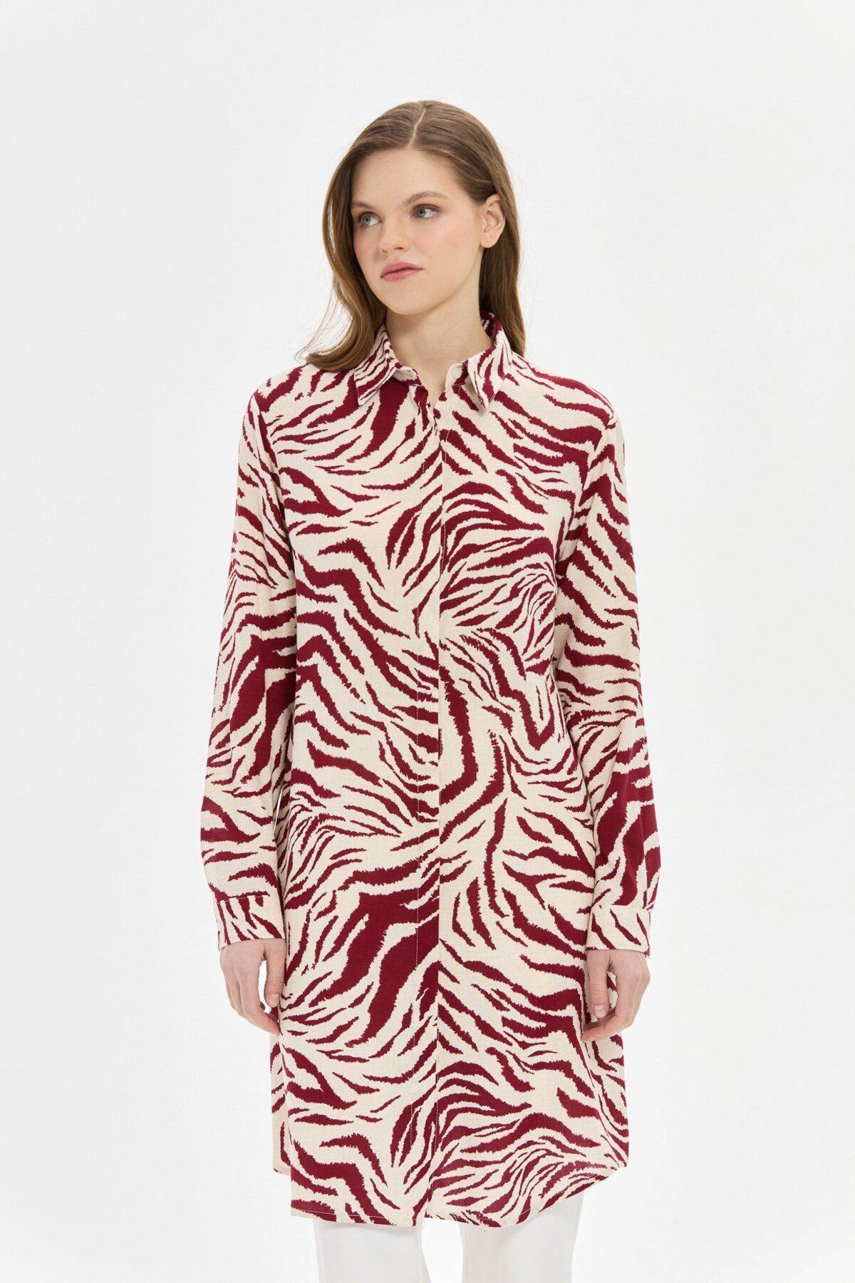 Esswaap-Zebra Patterned Tunic Claret Red 4