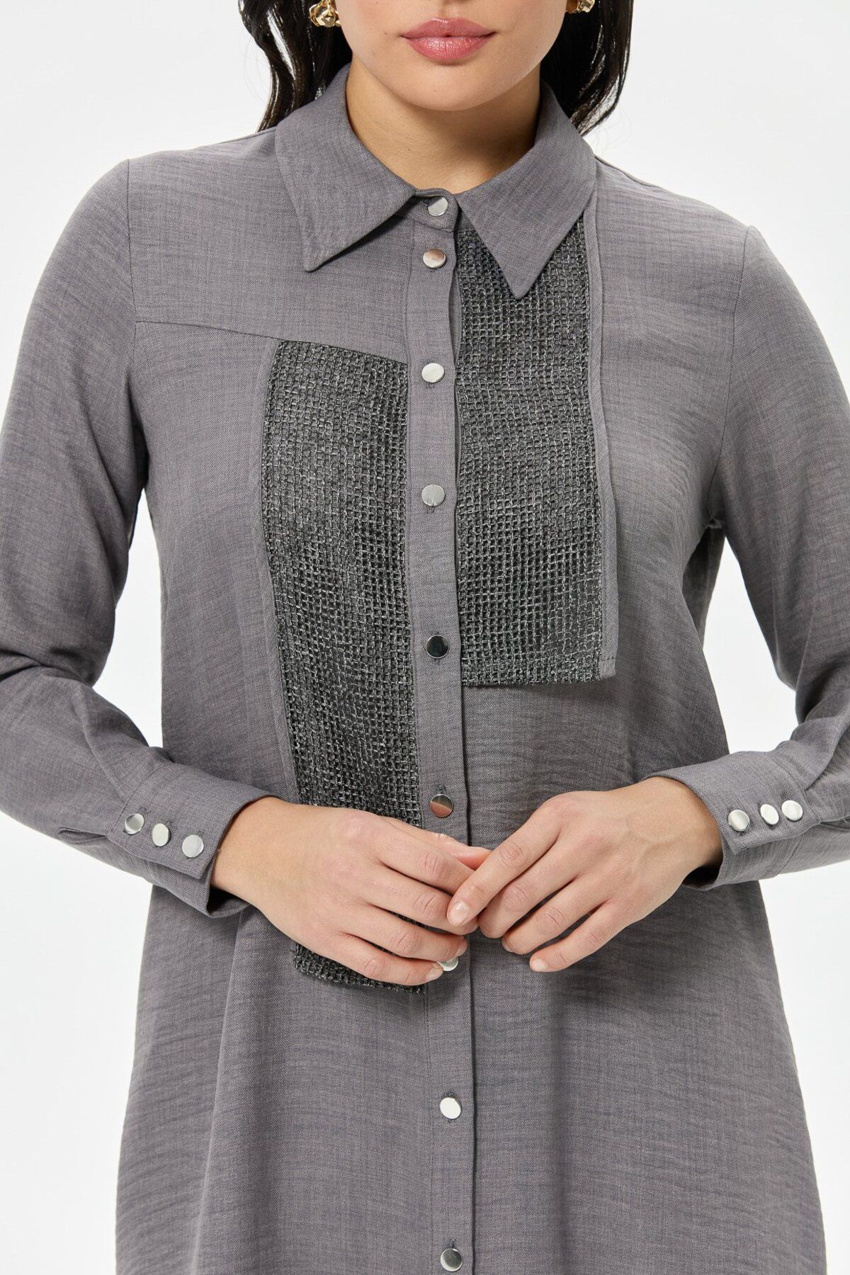 Esswaap-Detailed Buttoned Tunic - Anthracite Mesh Combination 4