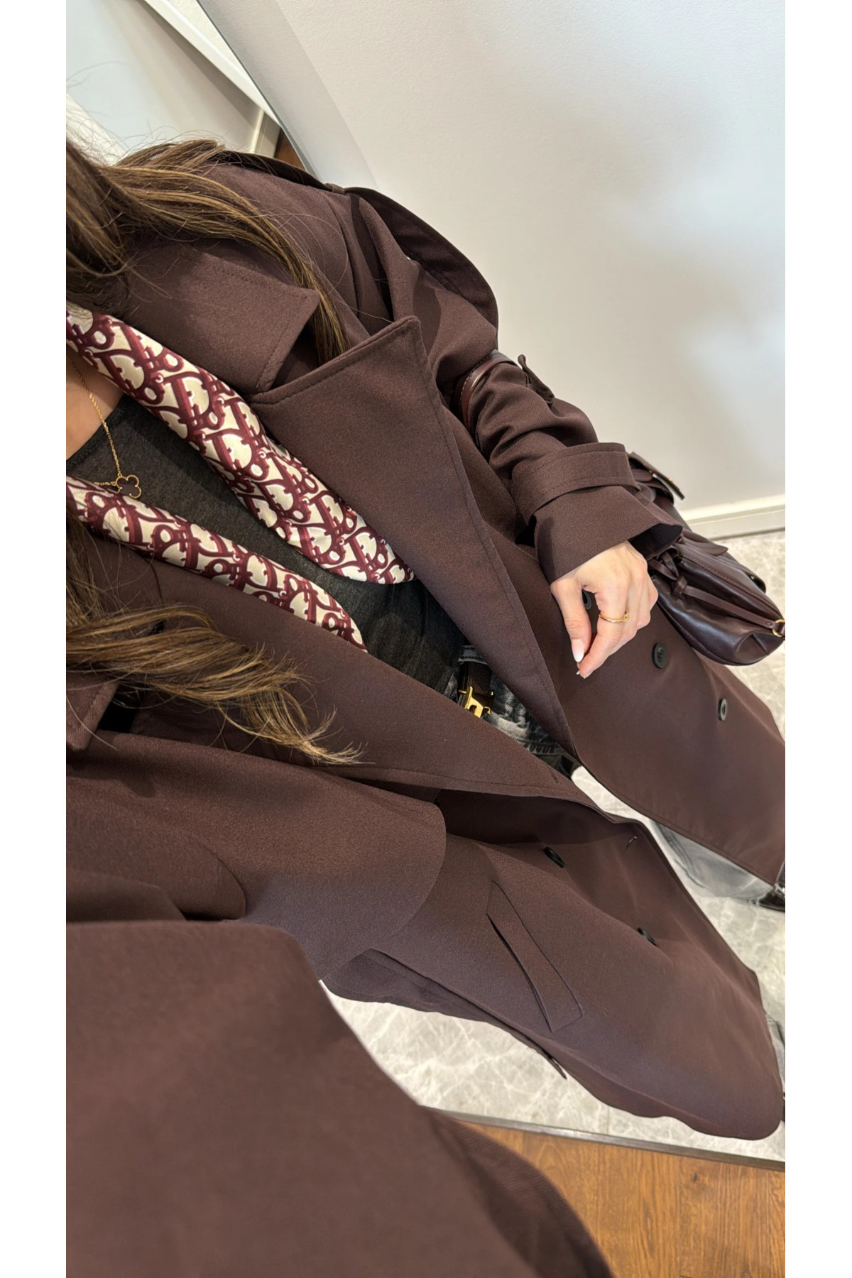 My Blog-Πικρό καφέ Lucky Button Λεπτομερής Oversize Trench Coat-9476 4