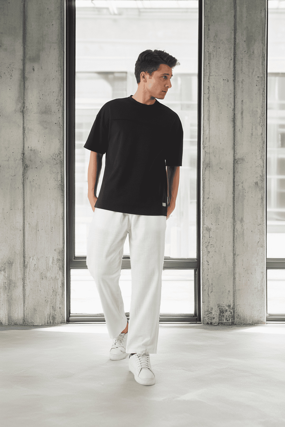 Valiberta-Lightweight and Breathable Cotton Comfortable Fit Baggy Men's Trousers - Ecru 5
