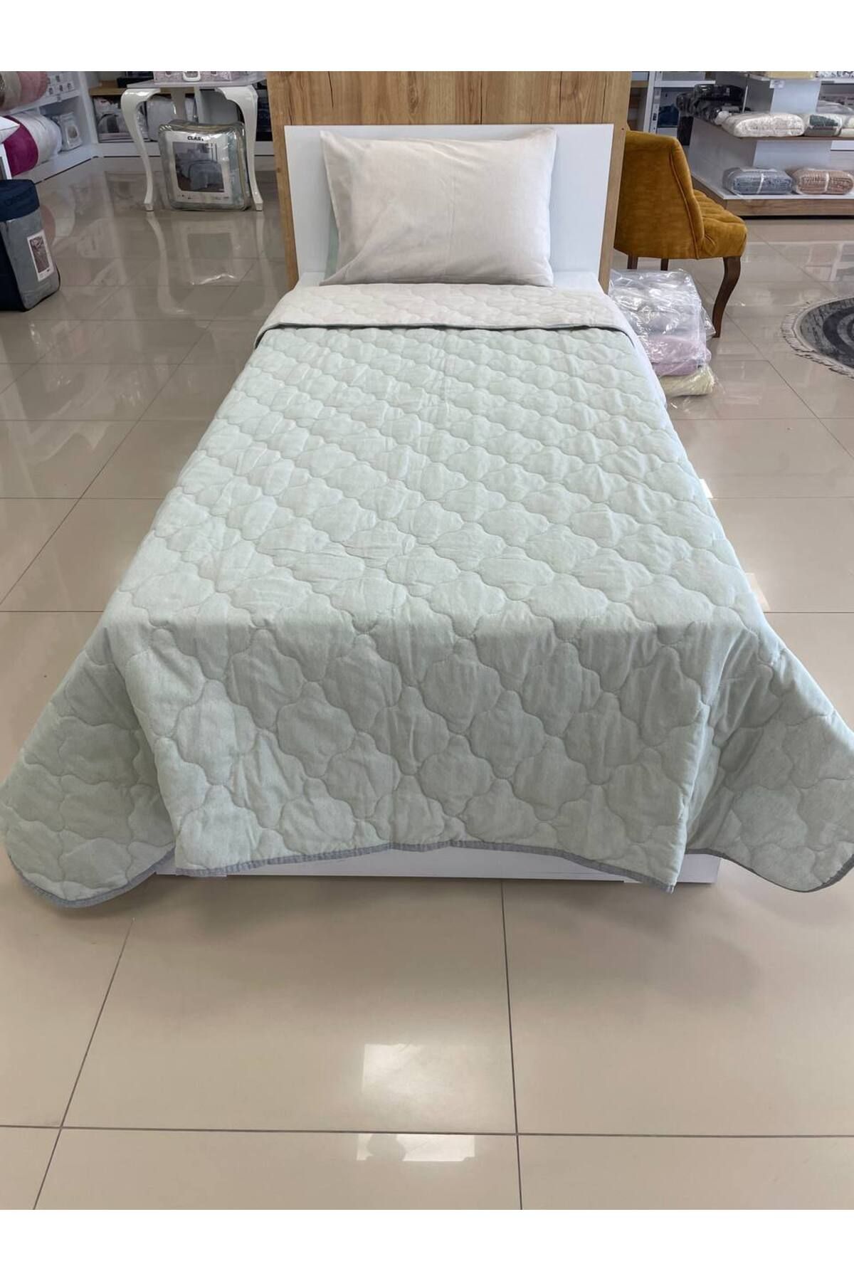 Sudemhome-Single Quilted Double Sided Bedspread Set Young Children's Room Bedspread Çağla Beige 3
