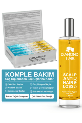 DIAMOND HAIR Saç Bakım Yağı ve Şampuan Seti + Saç Toniği | Saç Diplerinden Sa...