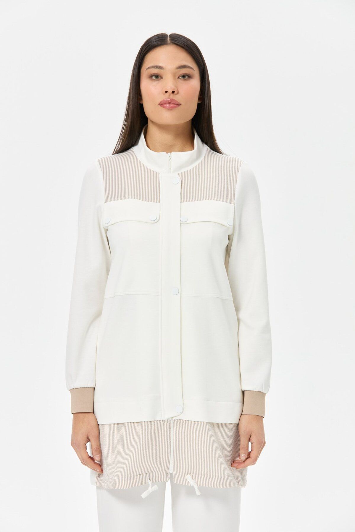 Esswaap-Seersucker Fabric Garnished Wear-Off Ecru 1