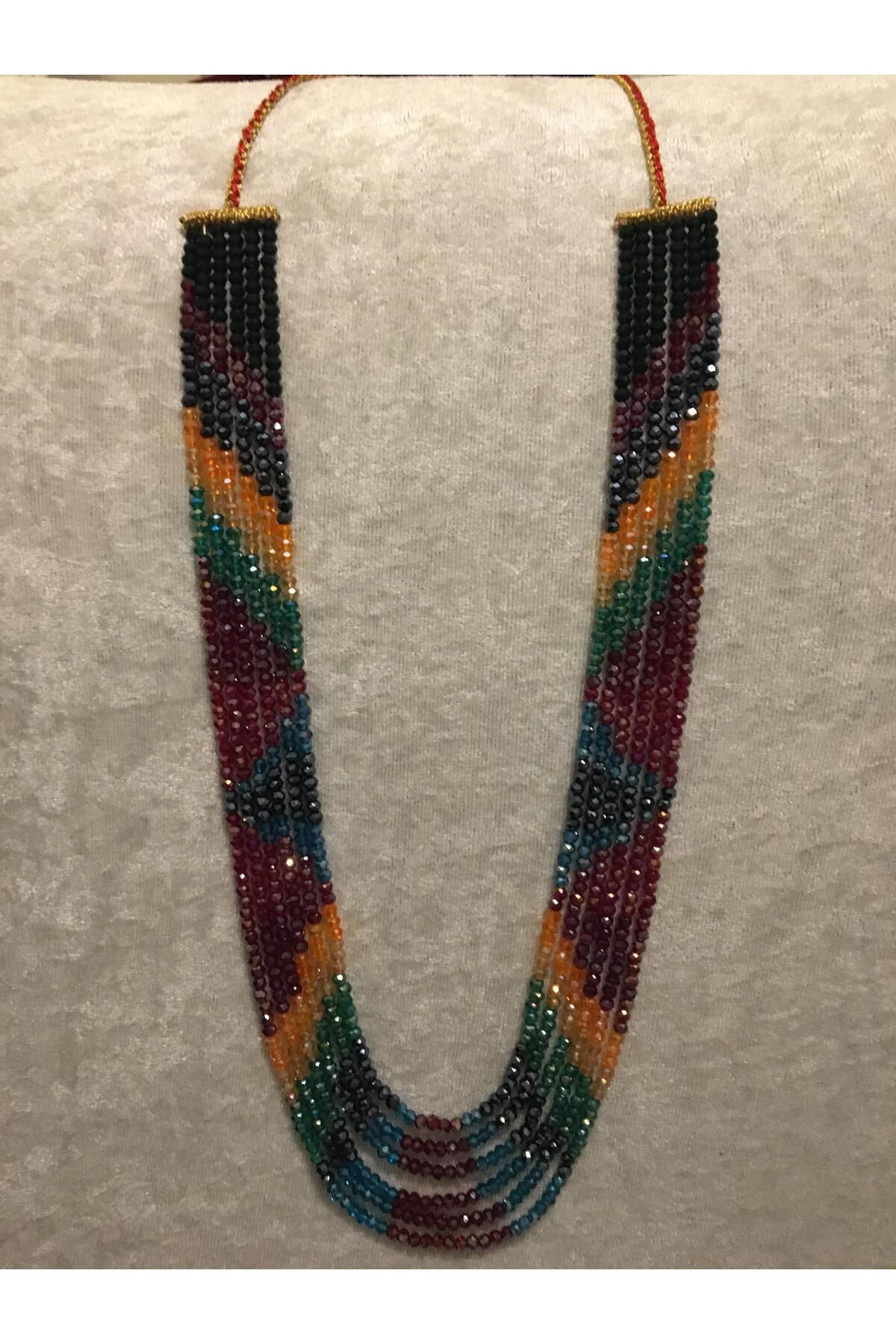 ZEYTUN Kristal Taşlı Kilim Desenli Kolye