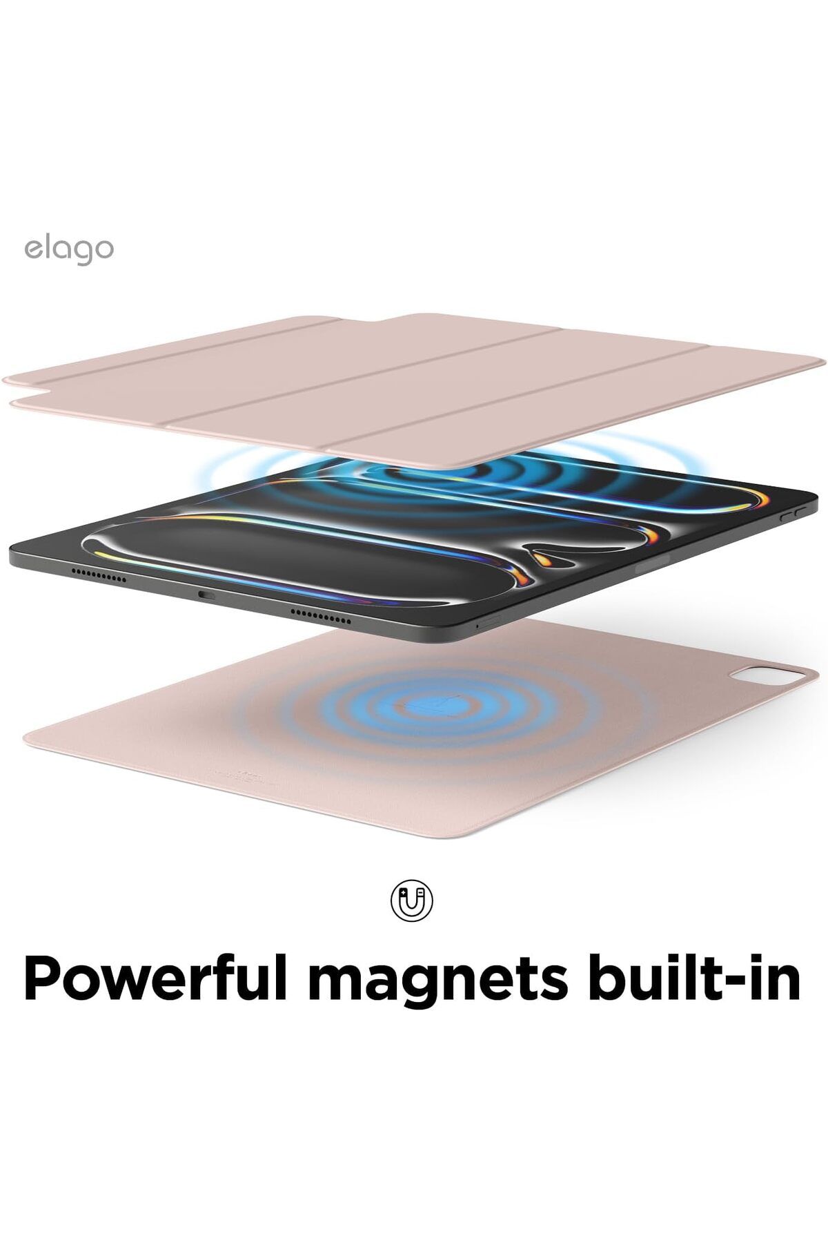 Elago-غطاء مغناطيسي لجهاز iPad Pro مقاس 13 بوصة M4 - وردي رملي مع وظيفة السكون والاستيقاظ التلقائي 3