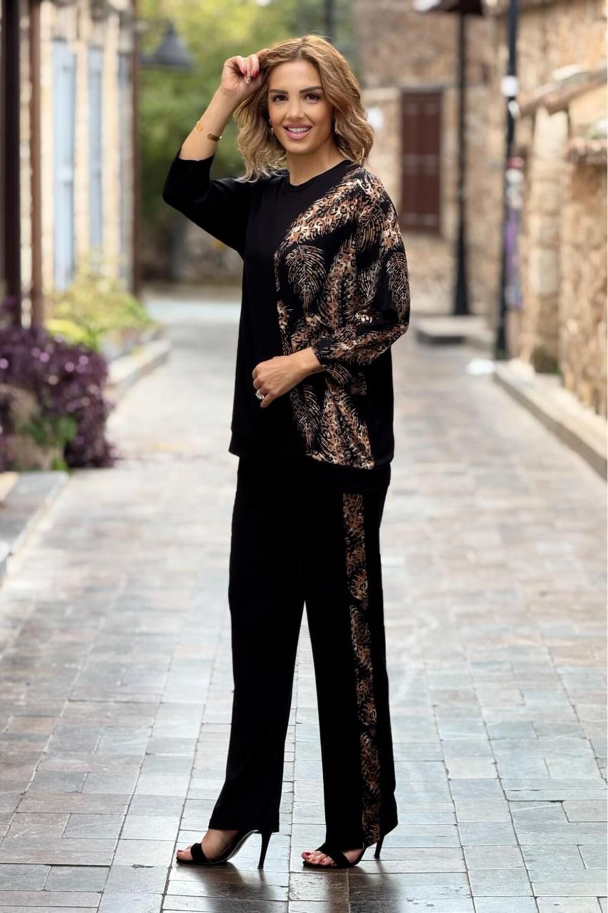 Nevin Kaya Moda-Black Safari Patterned Double Suit 2