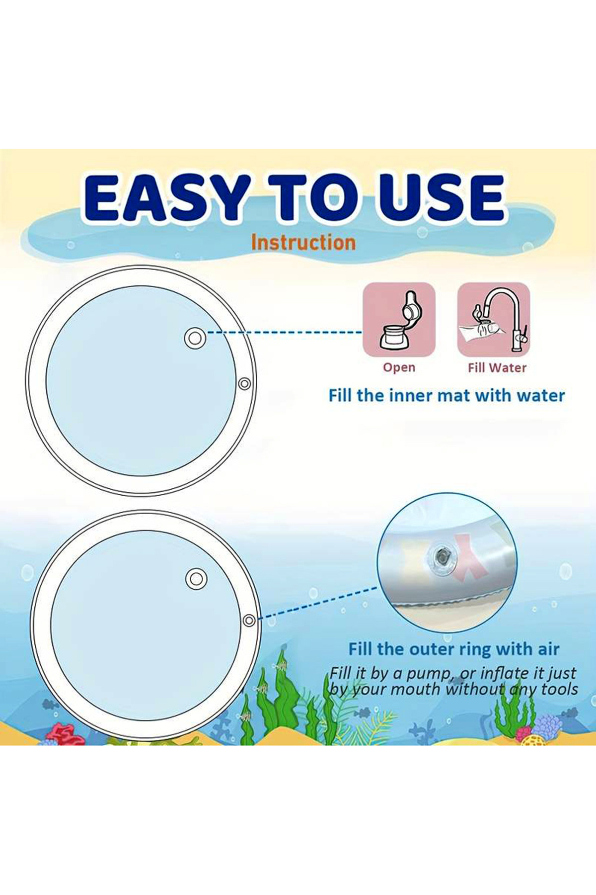 AboutThePerfect Mavi Şişme Su Oyun Matı, Bebek ve Çocuklar İçin Eğlenceli Geliştirici Oyun Alanı fotoğrafı 5 (önizleme)