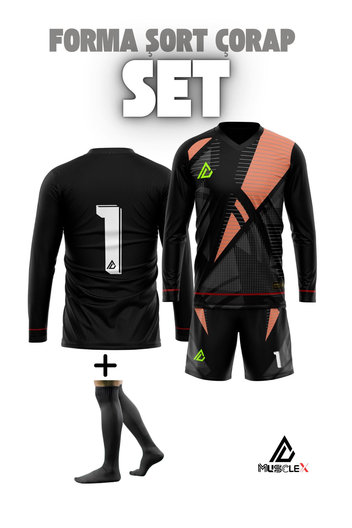 Musclex Spor Tekstil MuscleX Kaleci Forması Forma Şort Çorap Set Goalkeeper Jersey Kaleci Set Forma Şort Çorap MX34kmdsF