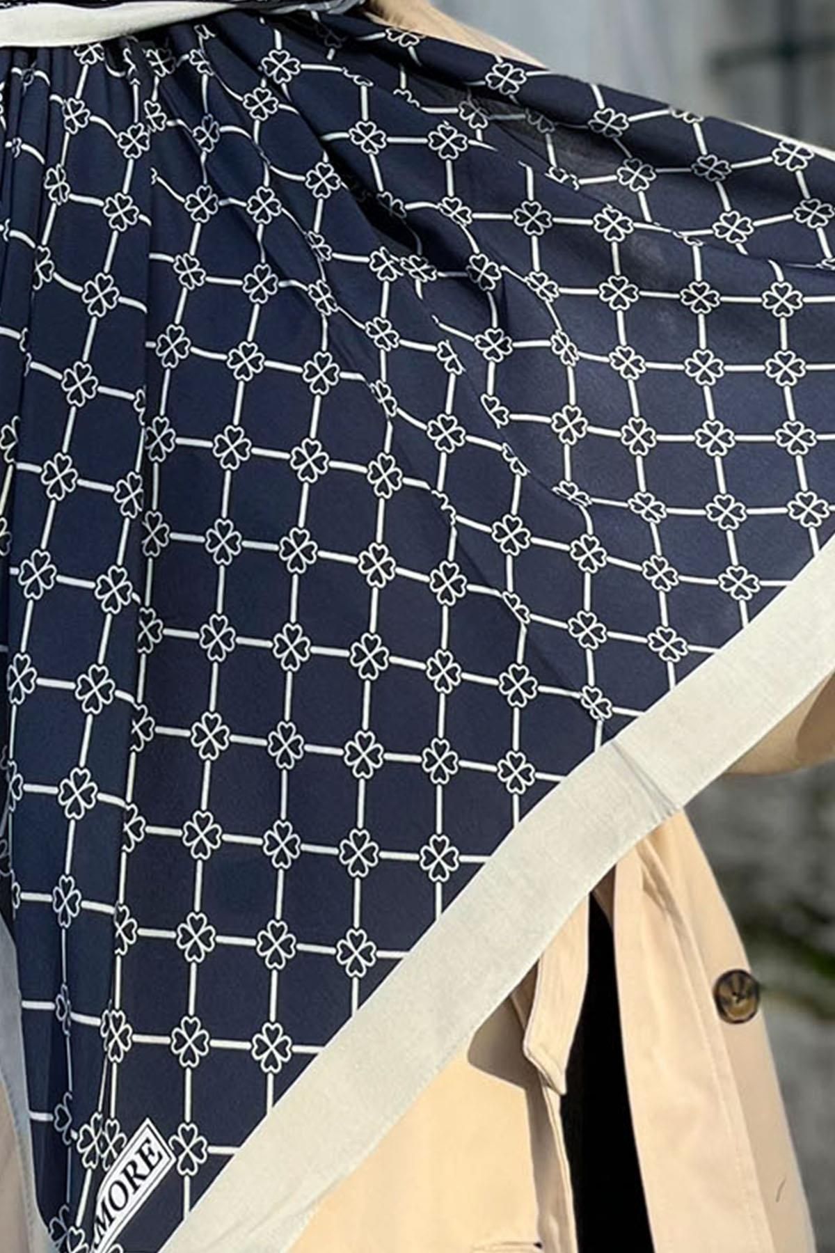 EVERMORE-Fresh Shawl - Clover Pattern - Em060-06 - Navy Blue 4