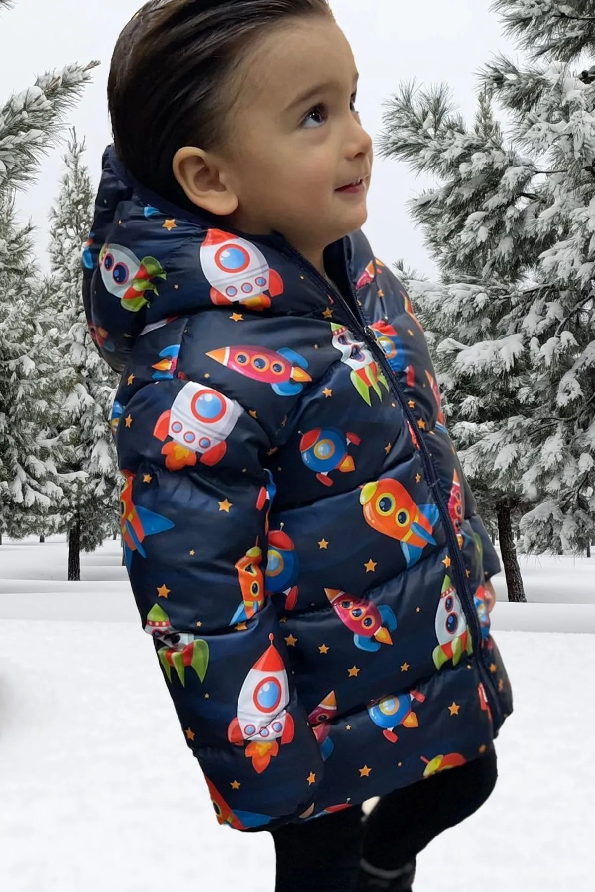 firststops-Parka pentru băiat sport, cu glugă, cu model de rachetă 4