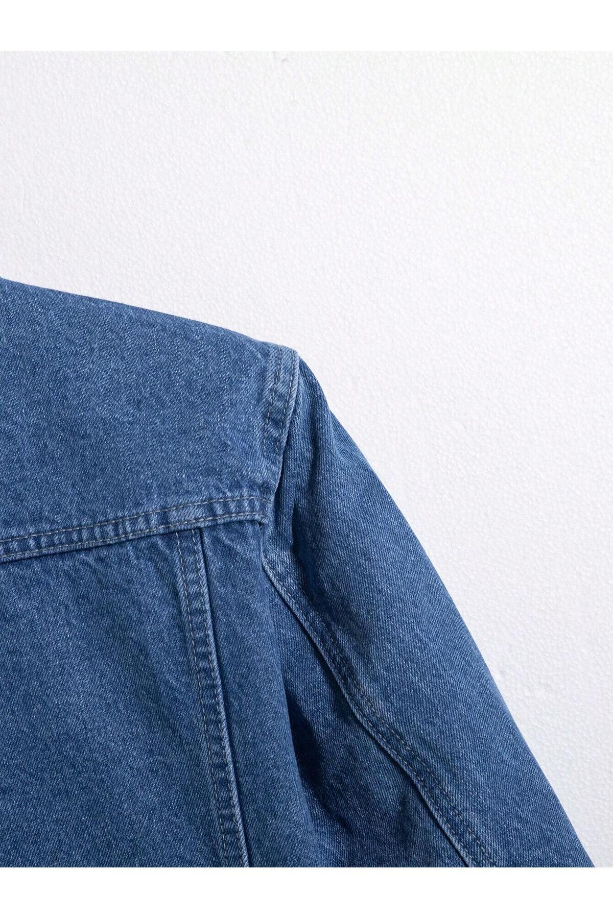 WKM  Erkek Jean Denim Standart Kalıp Cepli Düğmeli Kot Ceket - Görsel 6