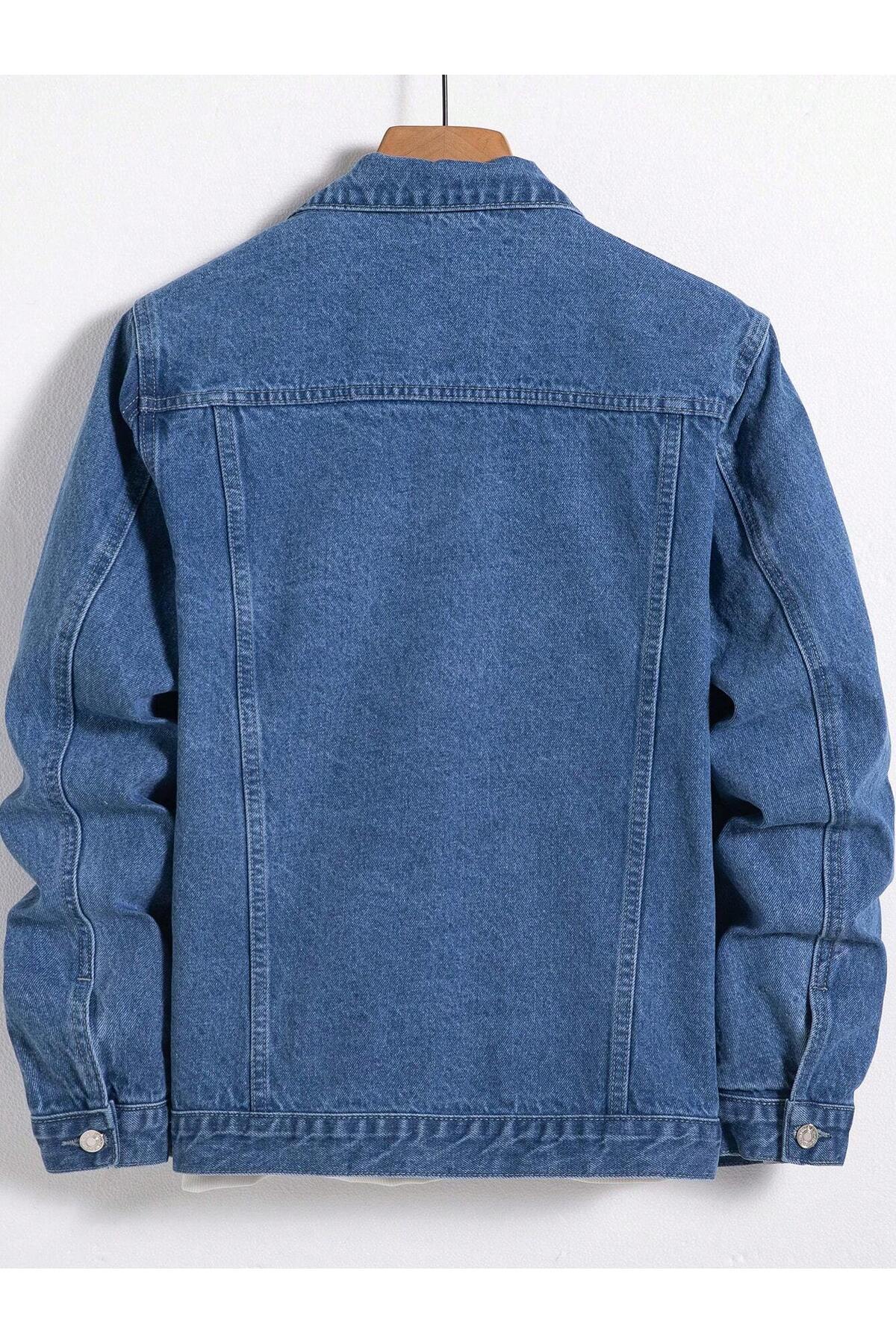 WKM  Erkek Jean Denim Standart Kalıp Cepli Düğmeli Kot Ceket - Görsel 2
