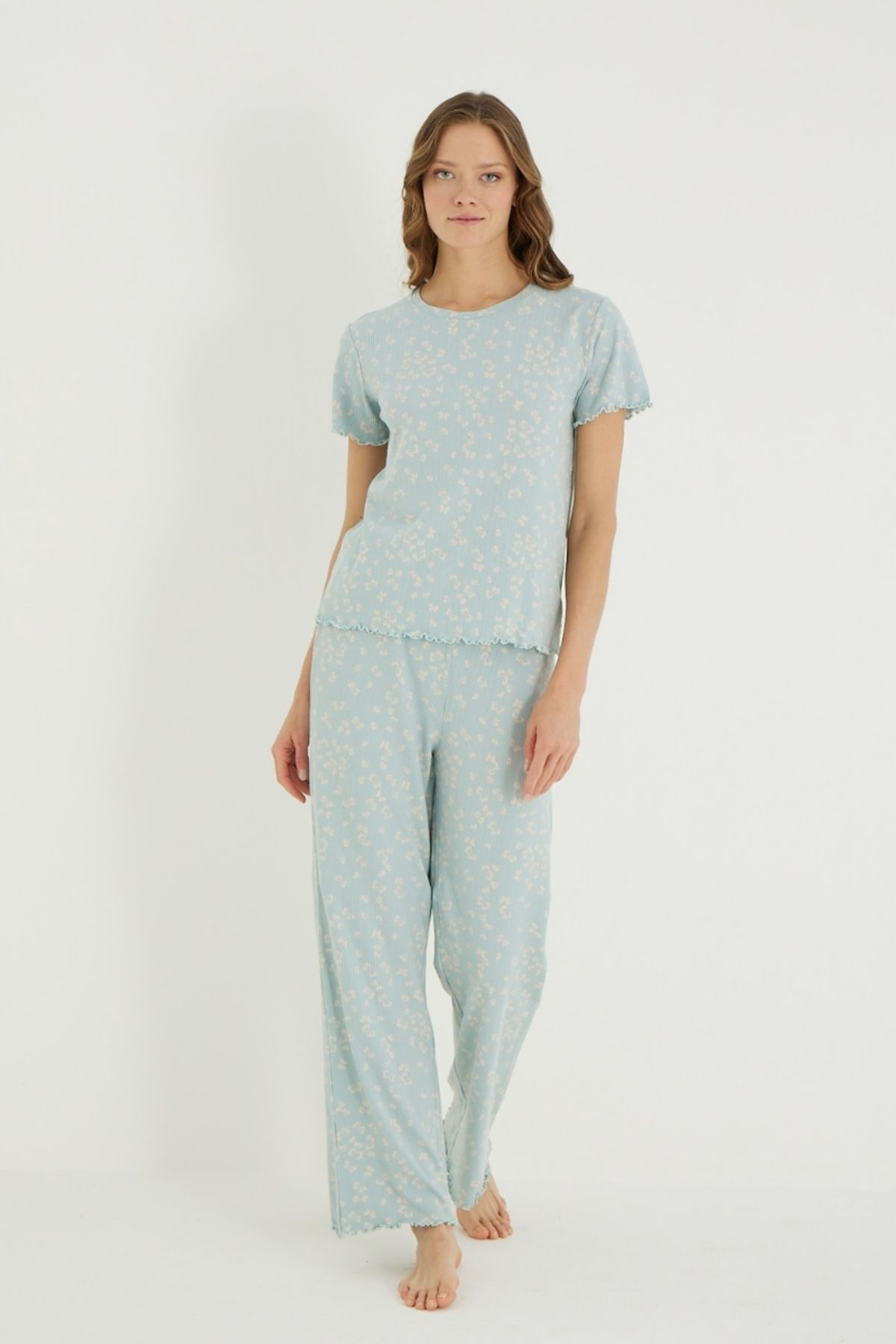 İPEKTENİM-Mini Floral Patterned Pajama Set with Elastic Waist 4