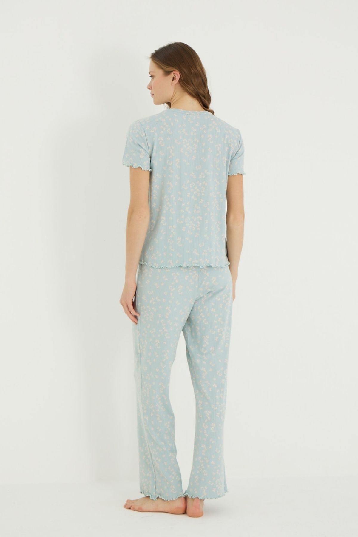İPEKTENİM-Mini Floral Patterned Pajama Set with Elastic Waist 6