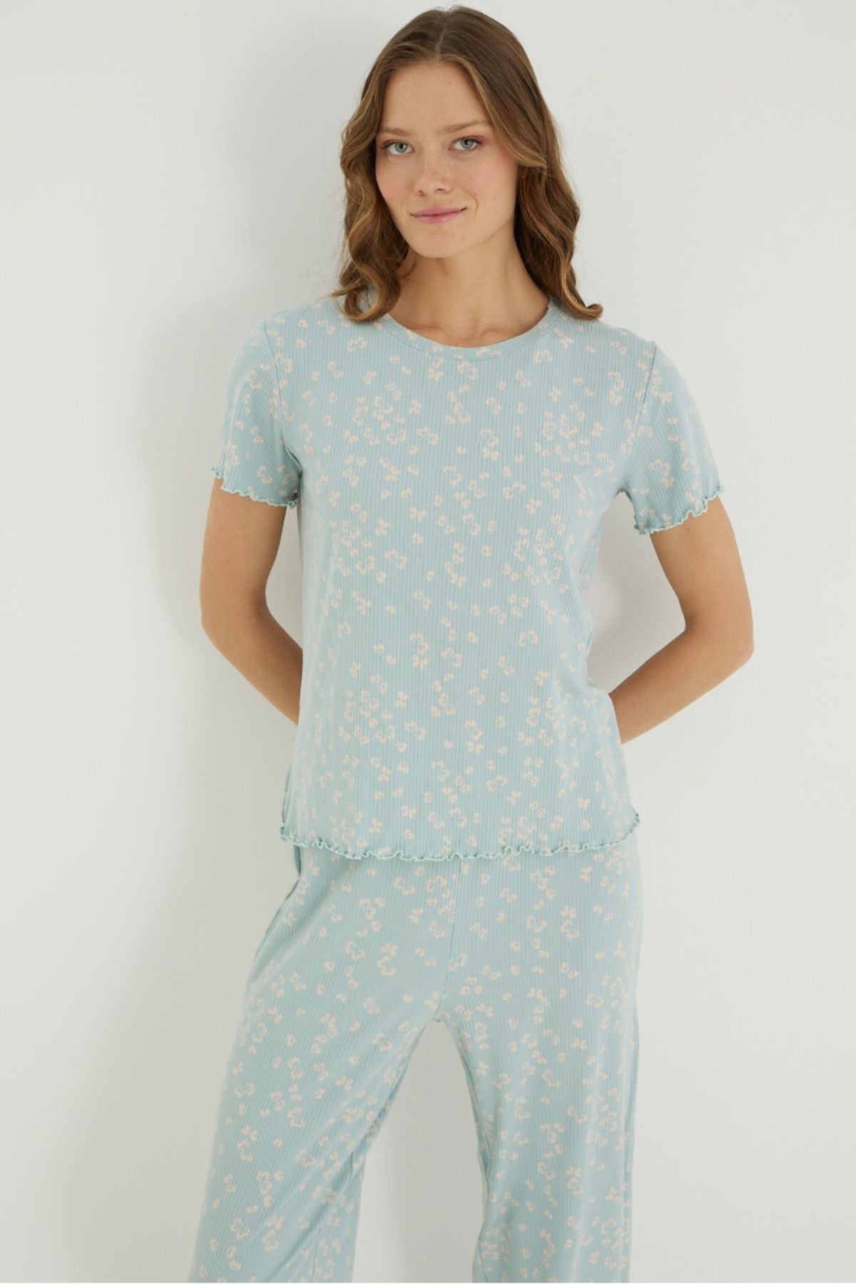 İPEKTENİM-Mini Floral Patterned Pajama Set with Elastic Waist 5