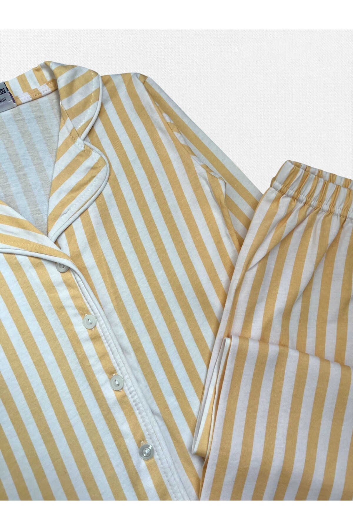 Fil Kids Erkek Çocuk %100 Pamuklu Gömlek Yaka Boydan Düğmeli Sarı Çizgili Biyeli Mevsimlik Pijama Takımı fotoğrafı 2 (önizleme)