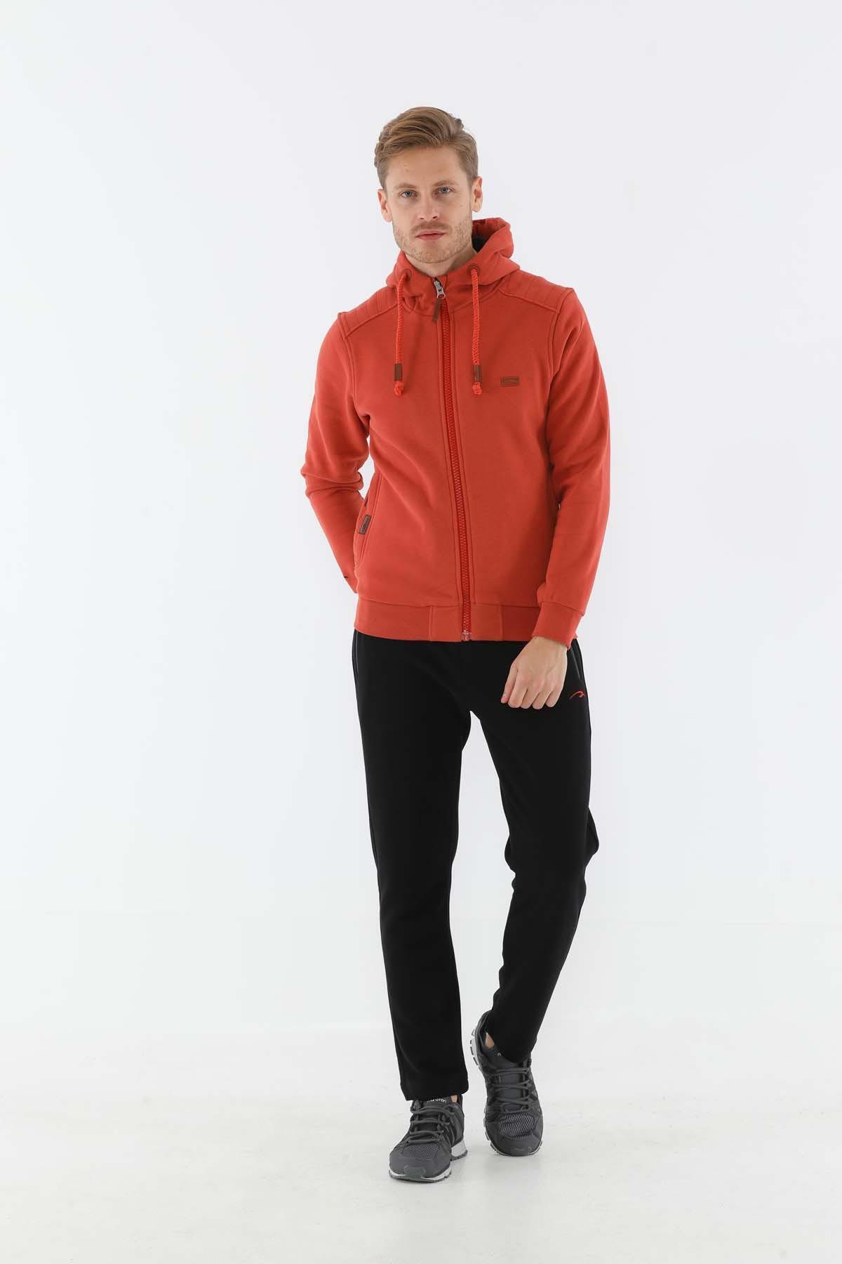 MARATON Regular Erkek Kapüşonlu Kiremit-Siyah Tracktop görsel 4