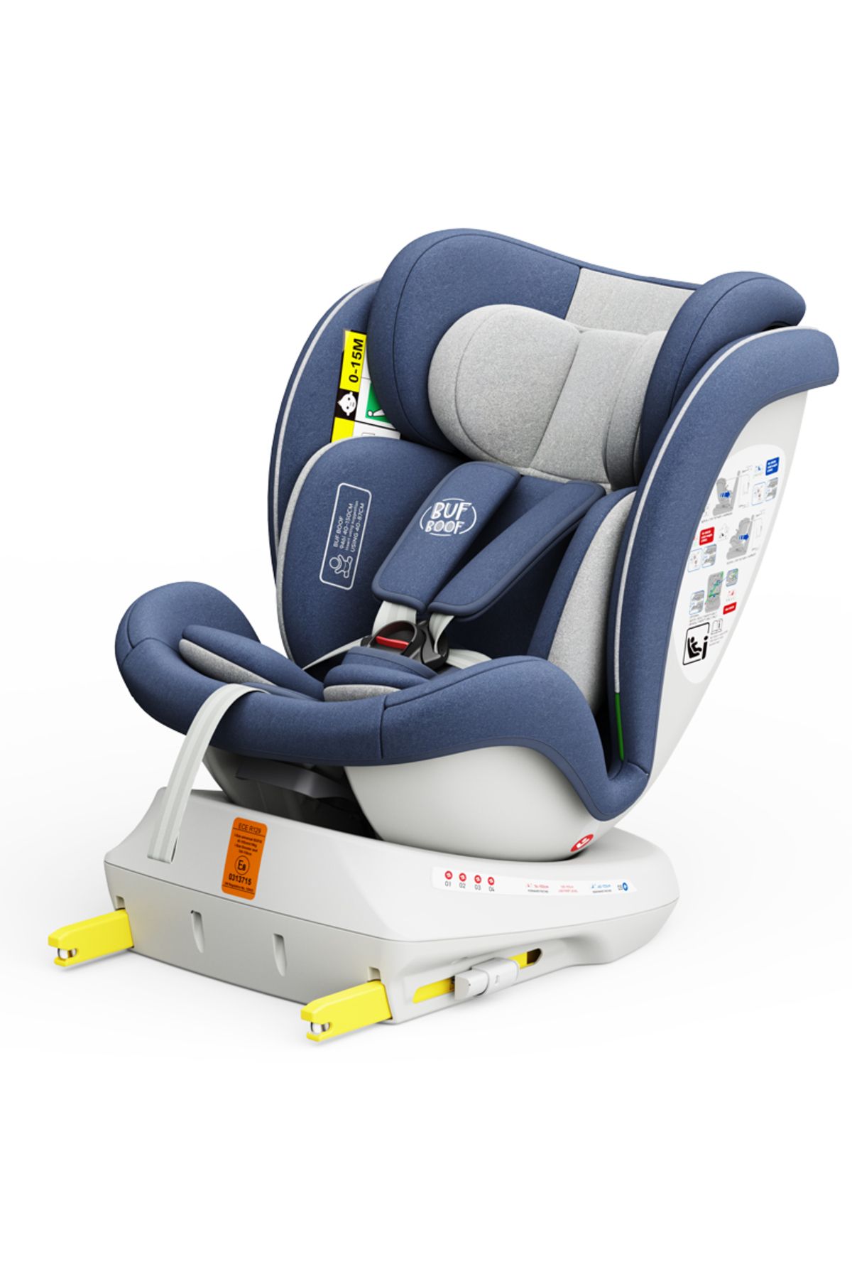 BUF BOOF-Scaun auto TWT Plus iSize Buf Boof Indigo cu isofix Rotativ 360 Pozitie Somn Top Tether 40-150 cm 5